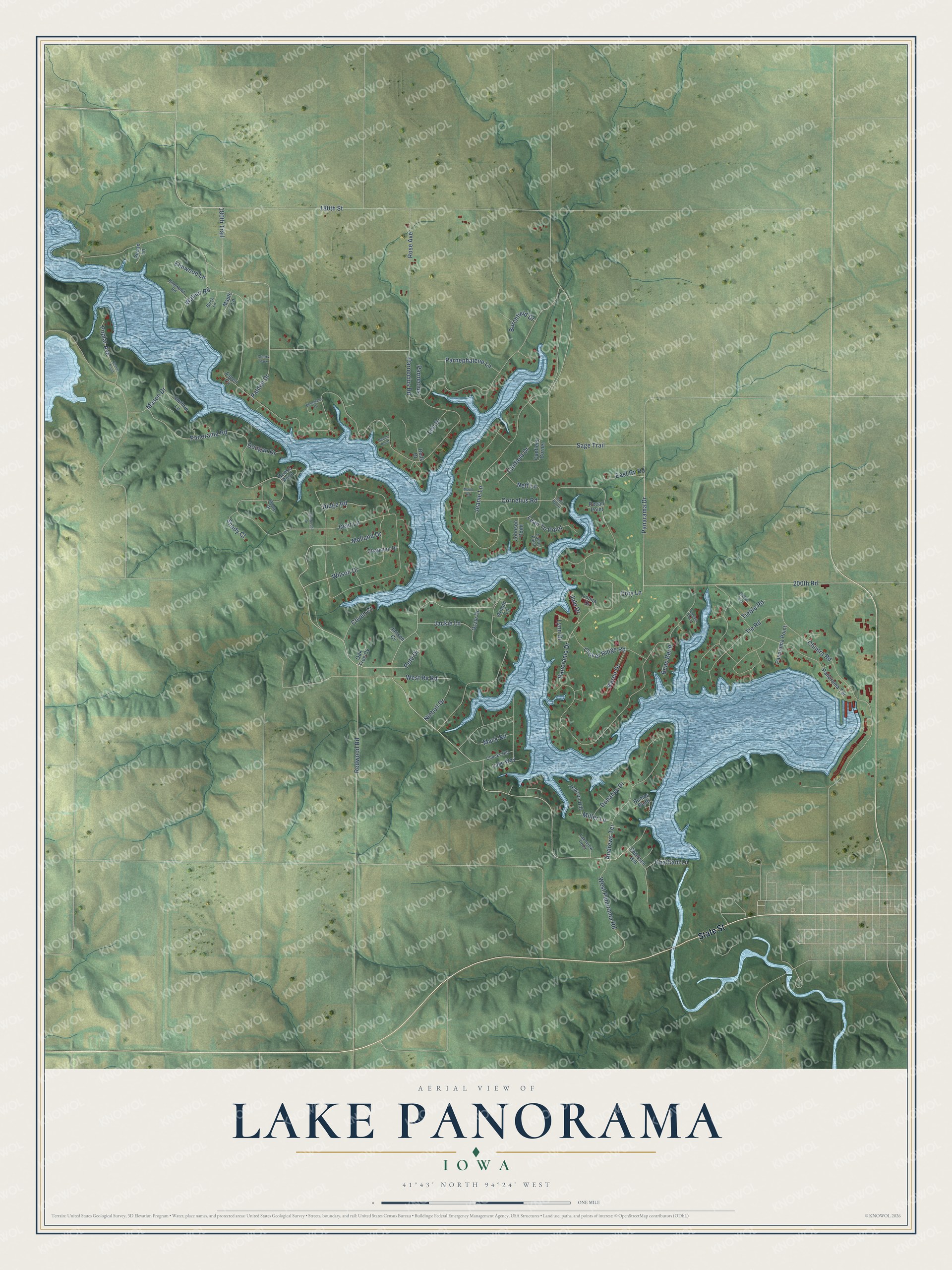 Watermarked full-map preview of Lake Panorama, Iowa