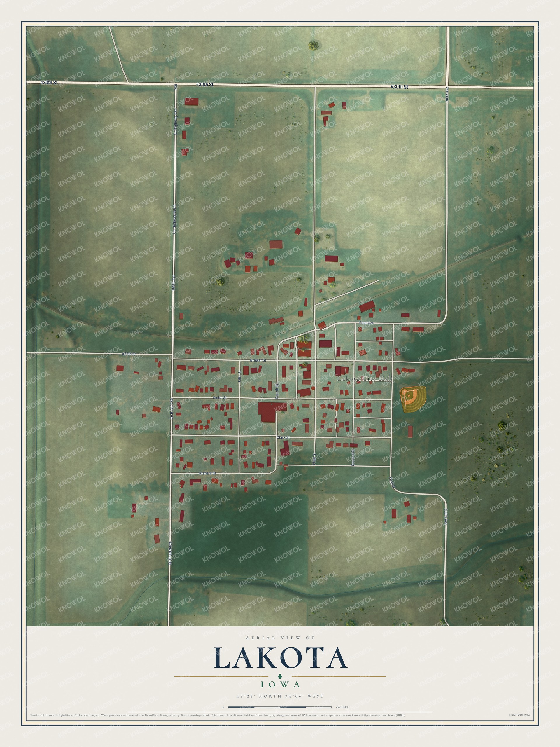 Watermarked full-map preview of Lakota, Iowa