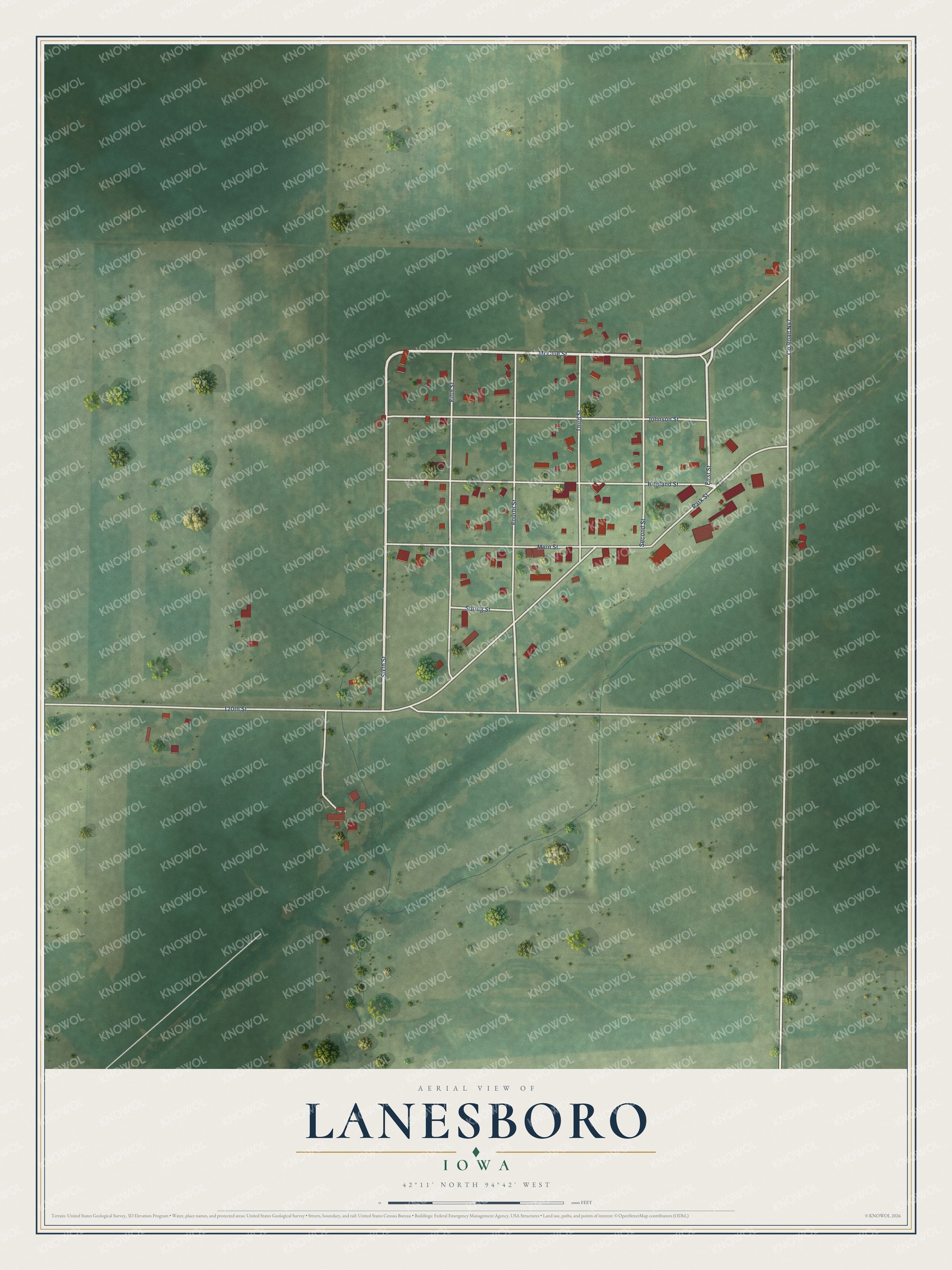 Watermarked full-map preview of Lanesboro, Iowa