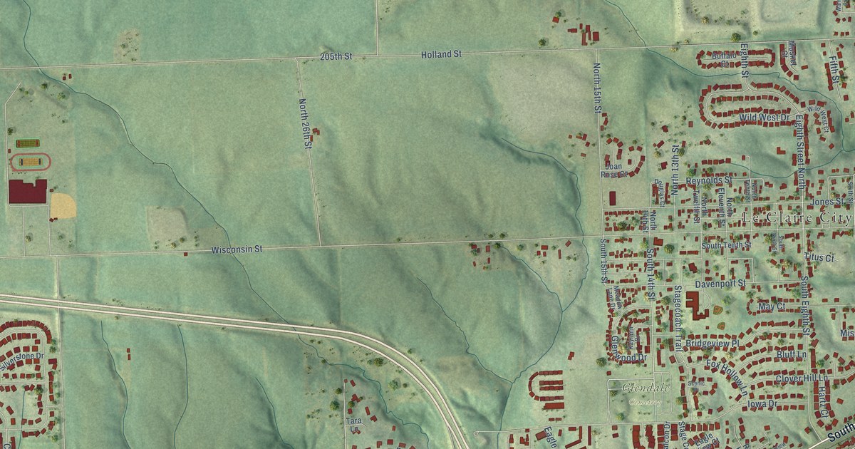 Map of Le Claire, Iowa in 2026