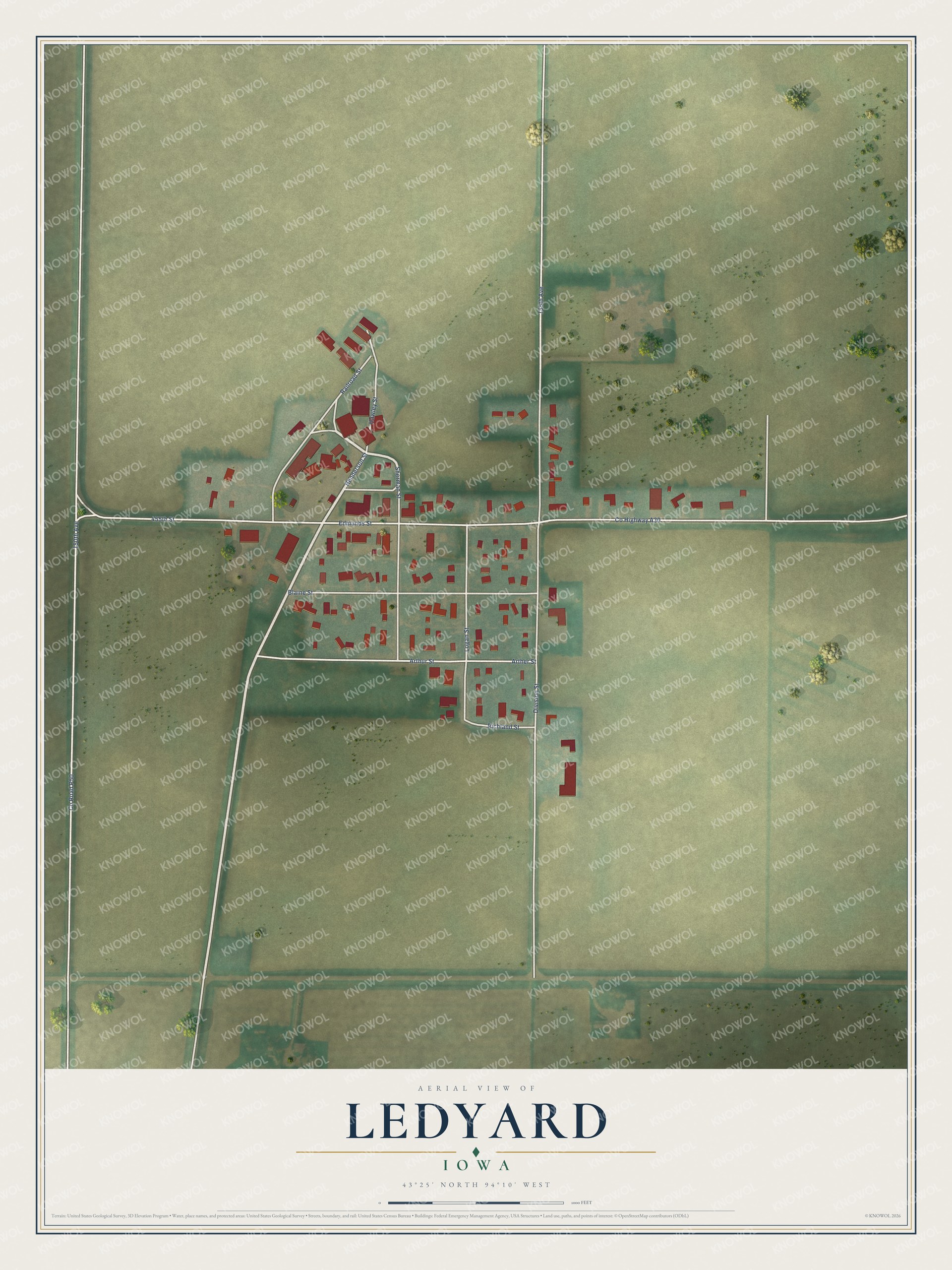 Watermarked full-map preview of Ledyard, Iowa