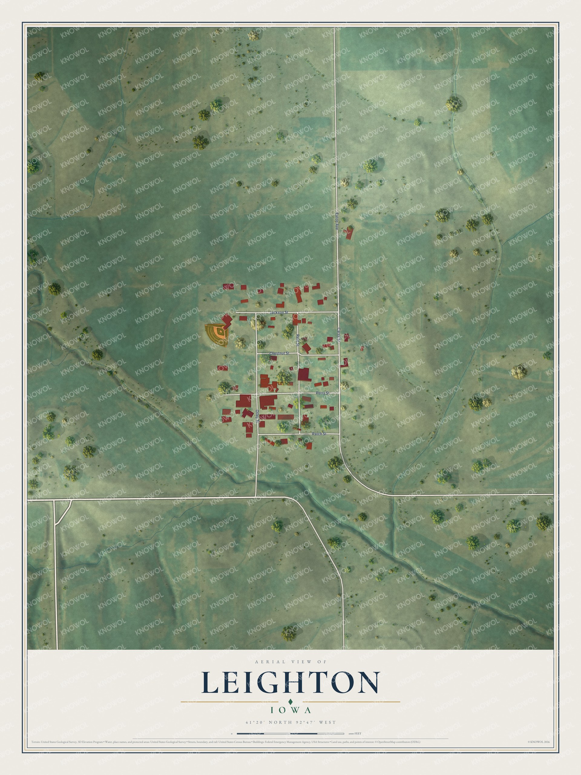 Watermarked full-map preview of Leighton, Iowa