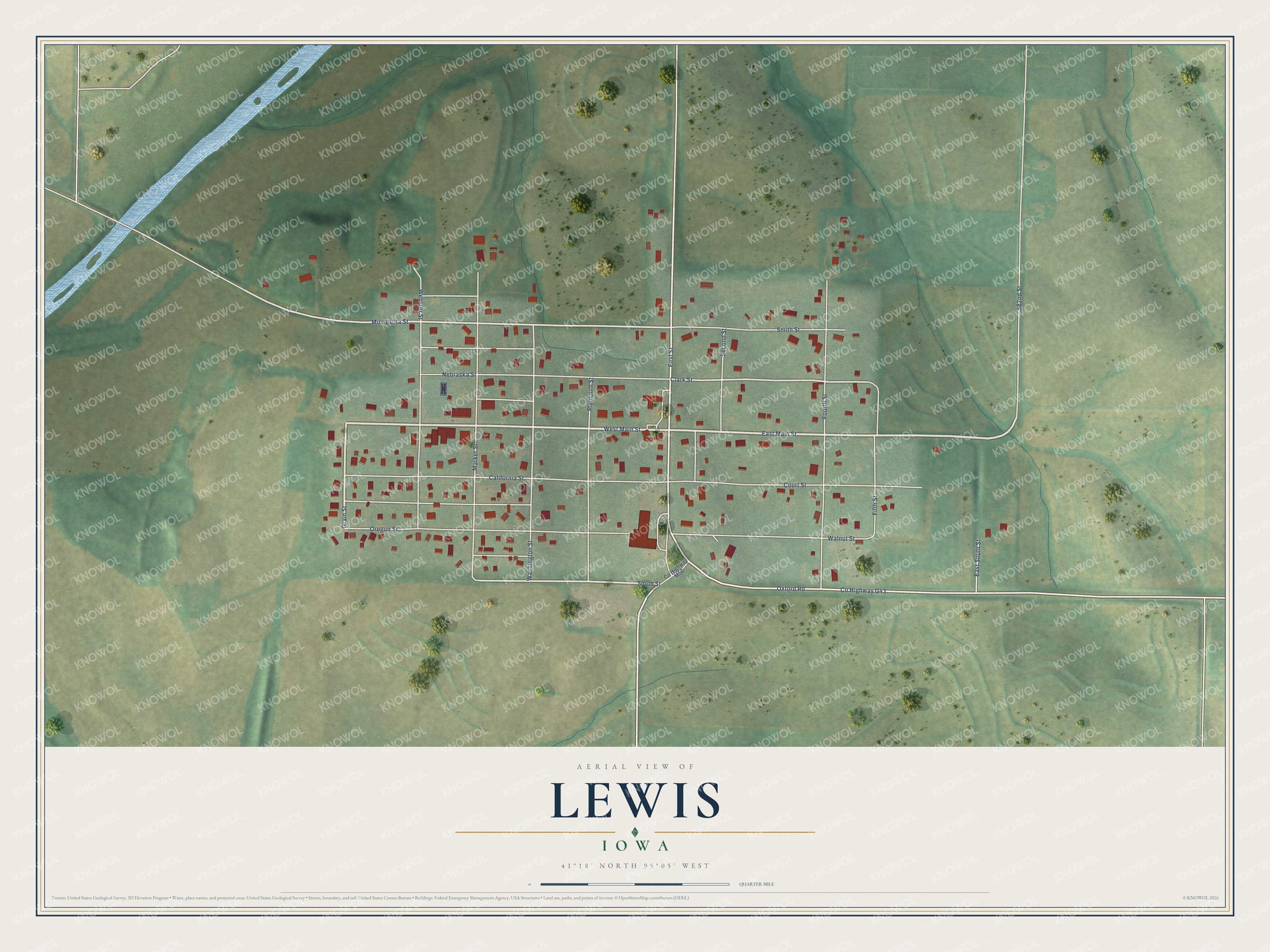 Watermarked full-map preview of Lewis, Iowa