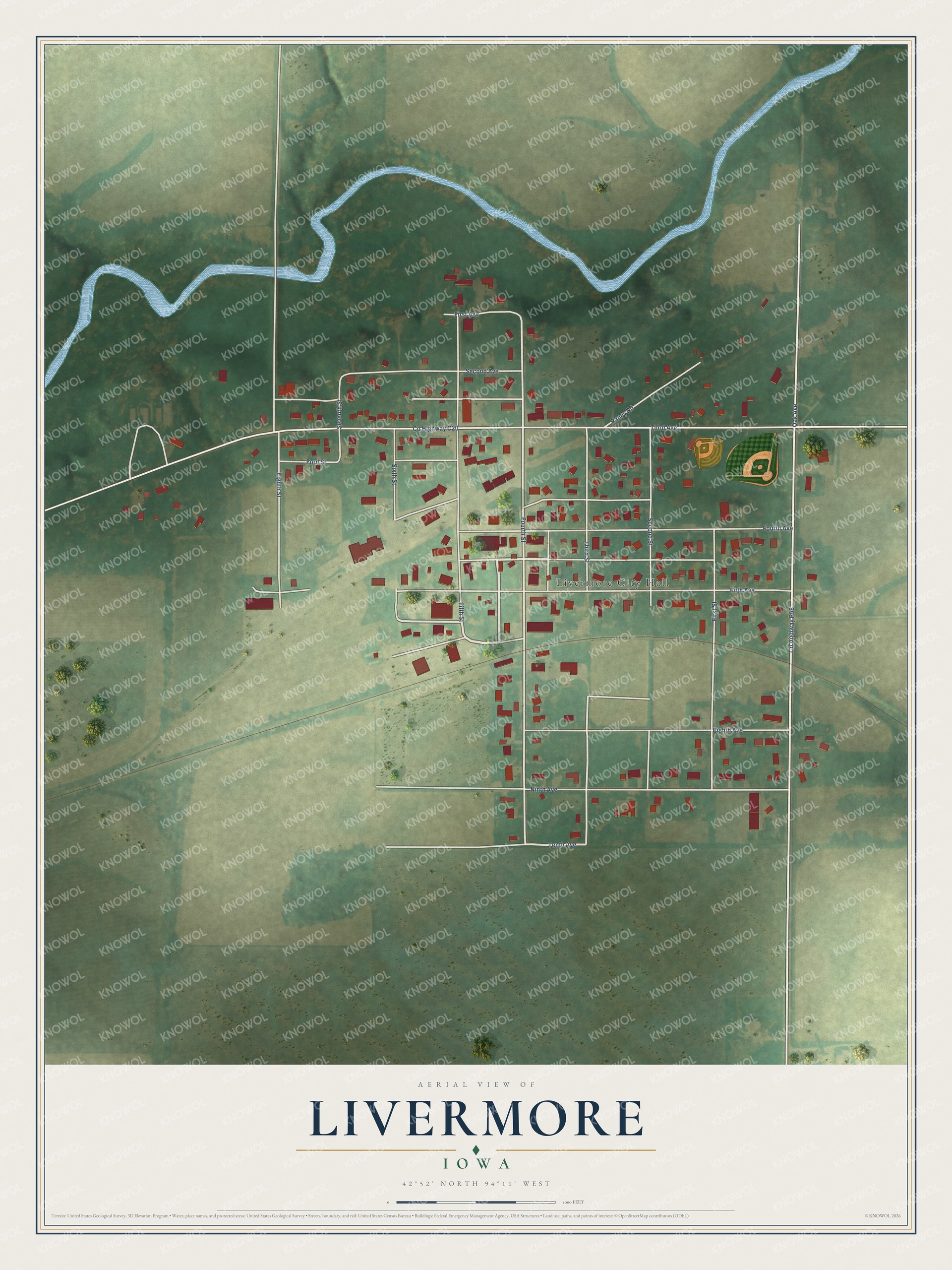 Watermarked full-map preview of Livermore, Iowa