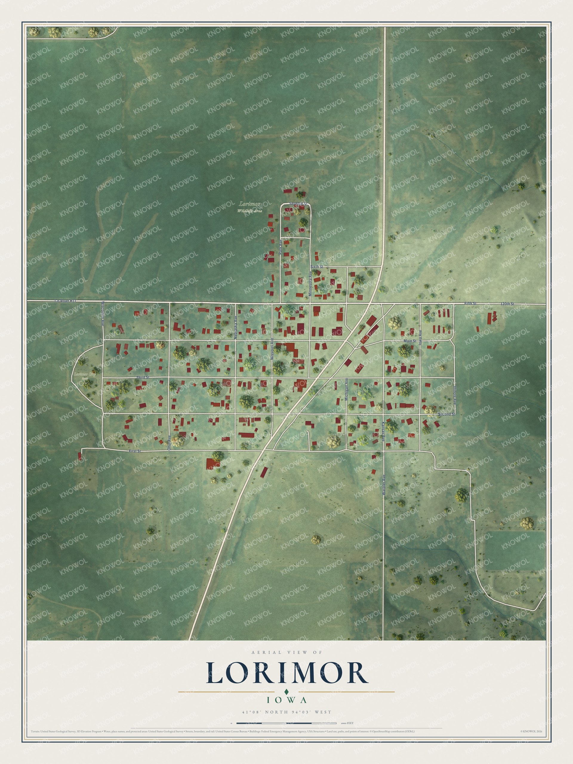 Watermarked full-map preview of Lorimor, Iowa