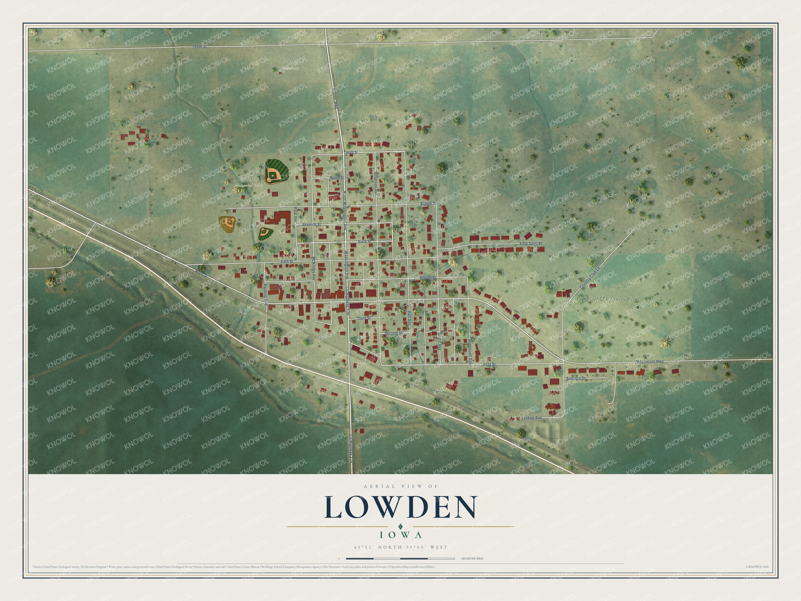 Watermarked full-map preview of Lowden, Iowa