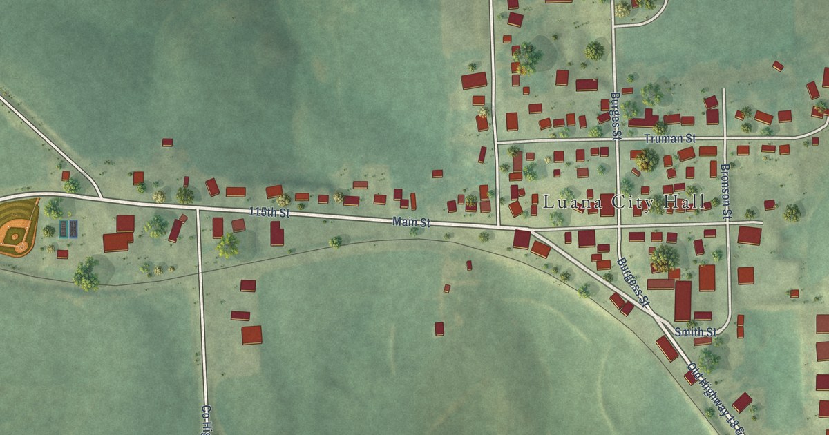 Map of Luana, Iowa in 2026