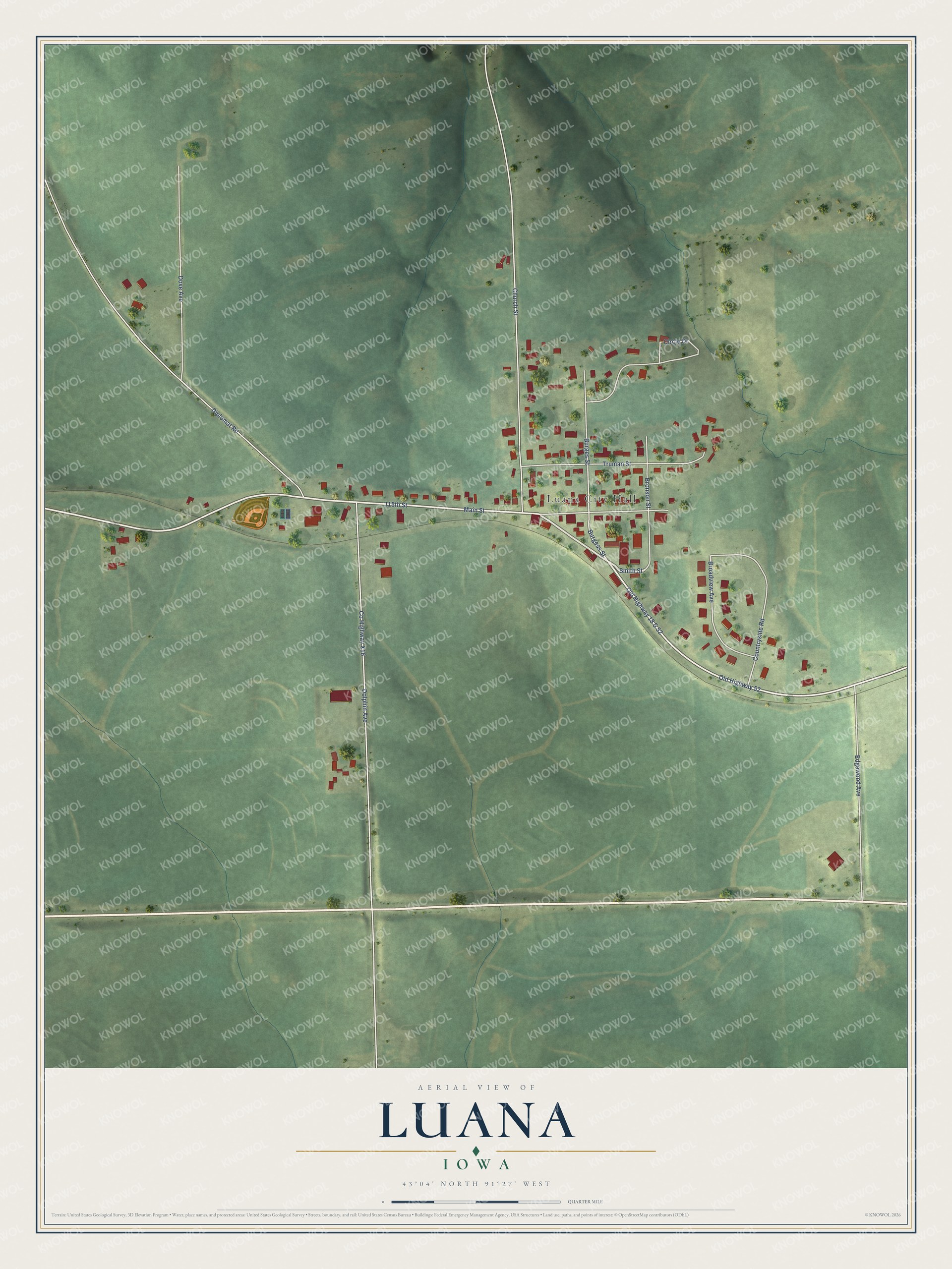 Watermarked full-map preview of Luana, Iowa
