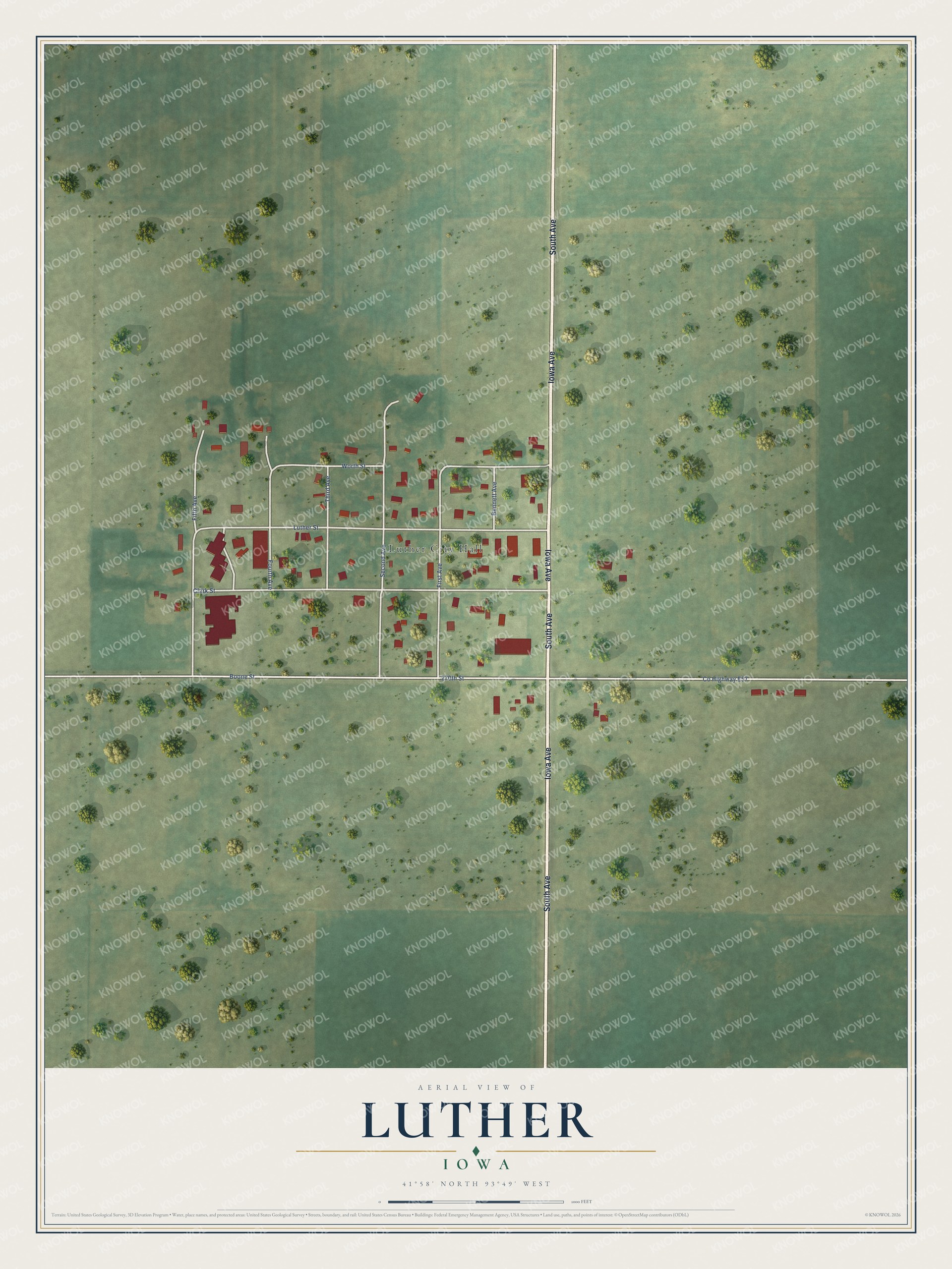 Watermarked full-map preview of Luther, Iowa