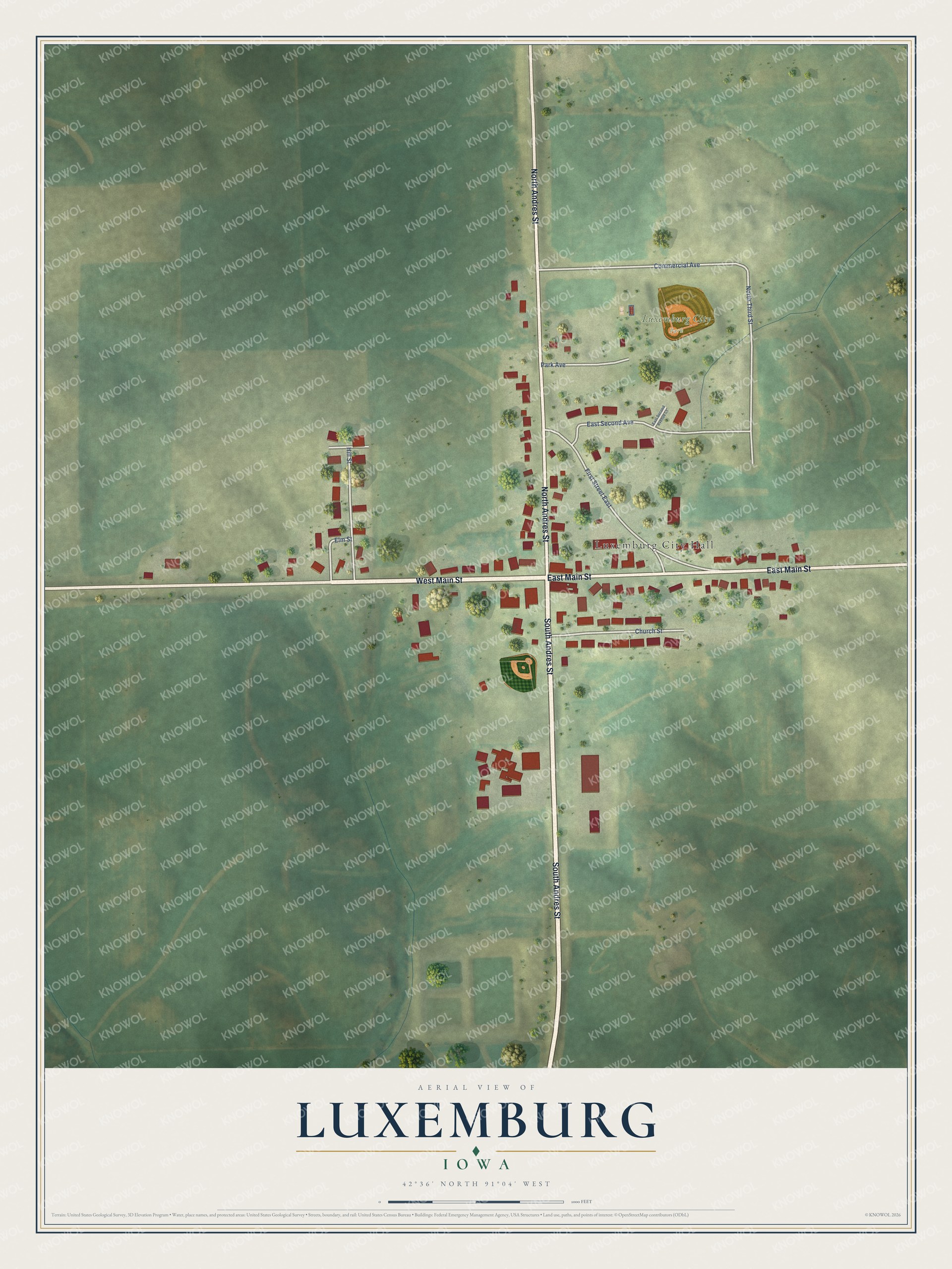 Watermarked full-map preview of Luxemburg, Iowa