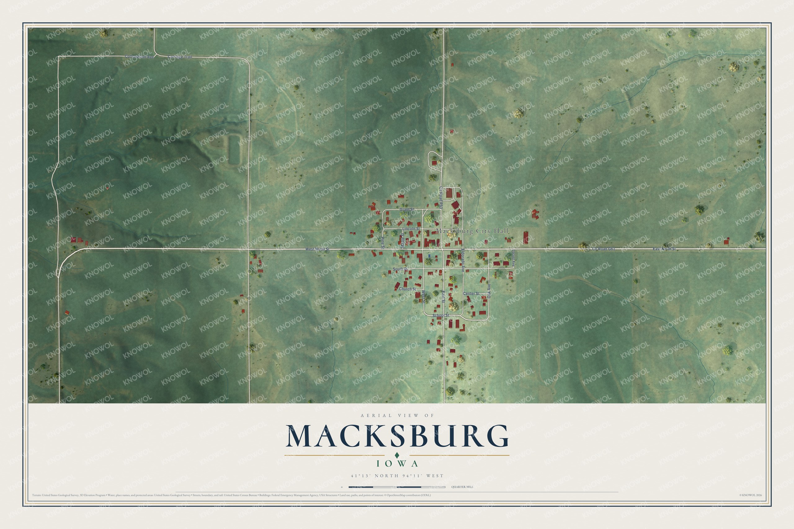 Watermarked full-map preview of Macksburg, Iowa