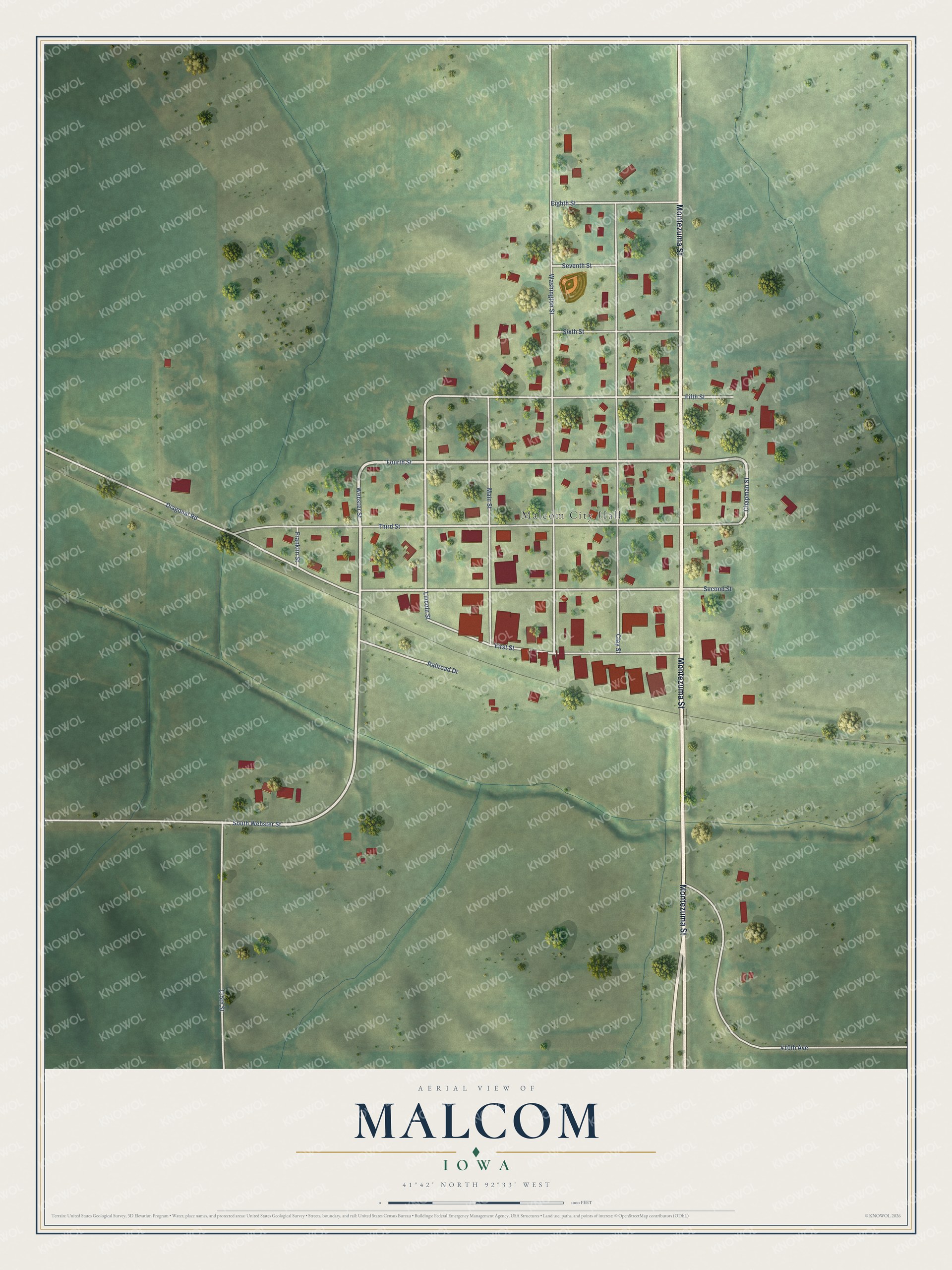 Watermarked full-map preview of Malcom, Iowa