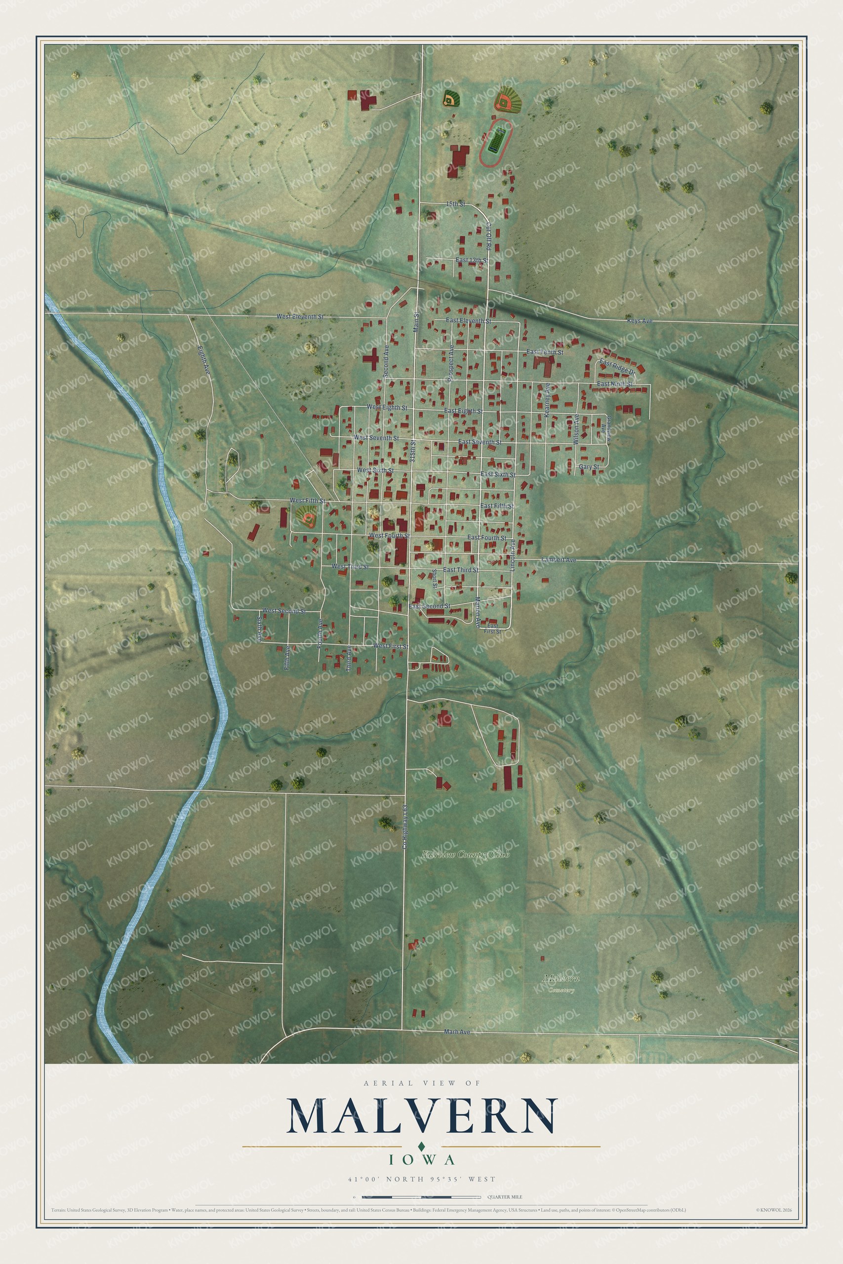 Watermarked full-map preview of Malvern, Iowa