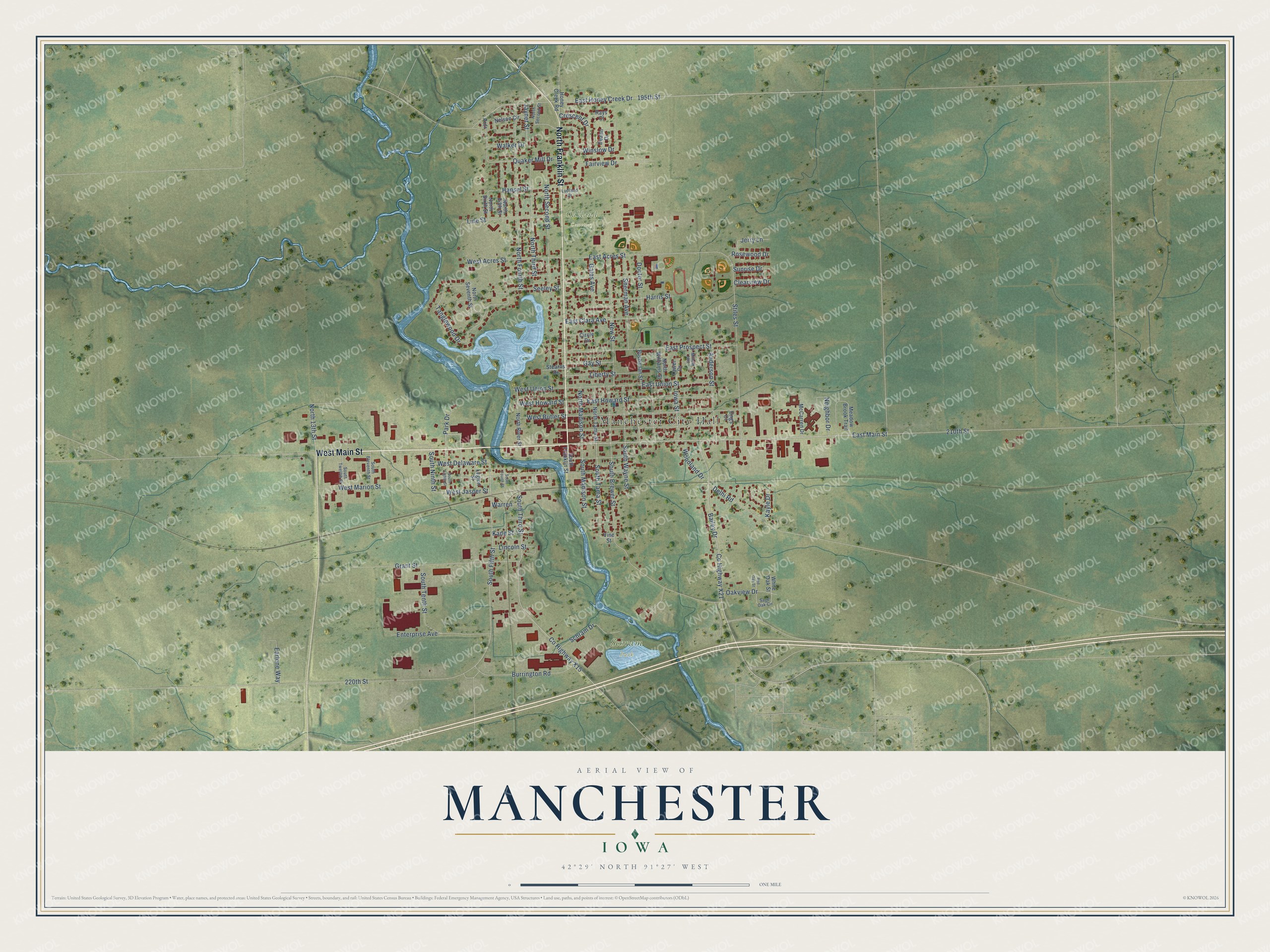 Watermarked full-map preview of Manchester, Iowa