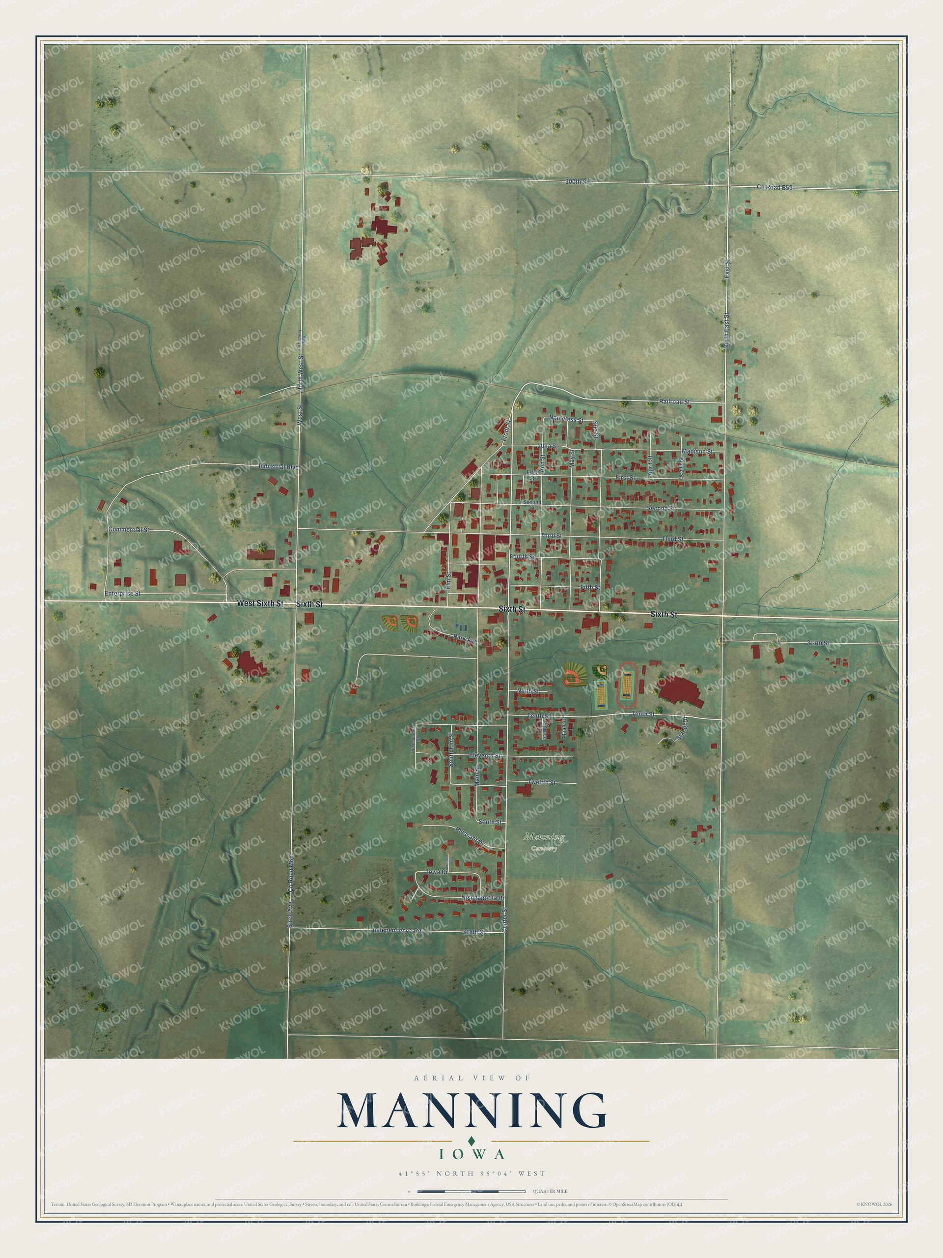 Watermarked full-map preview of Manning, Iowa