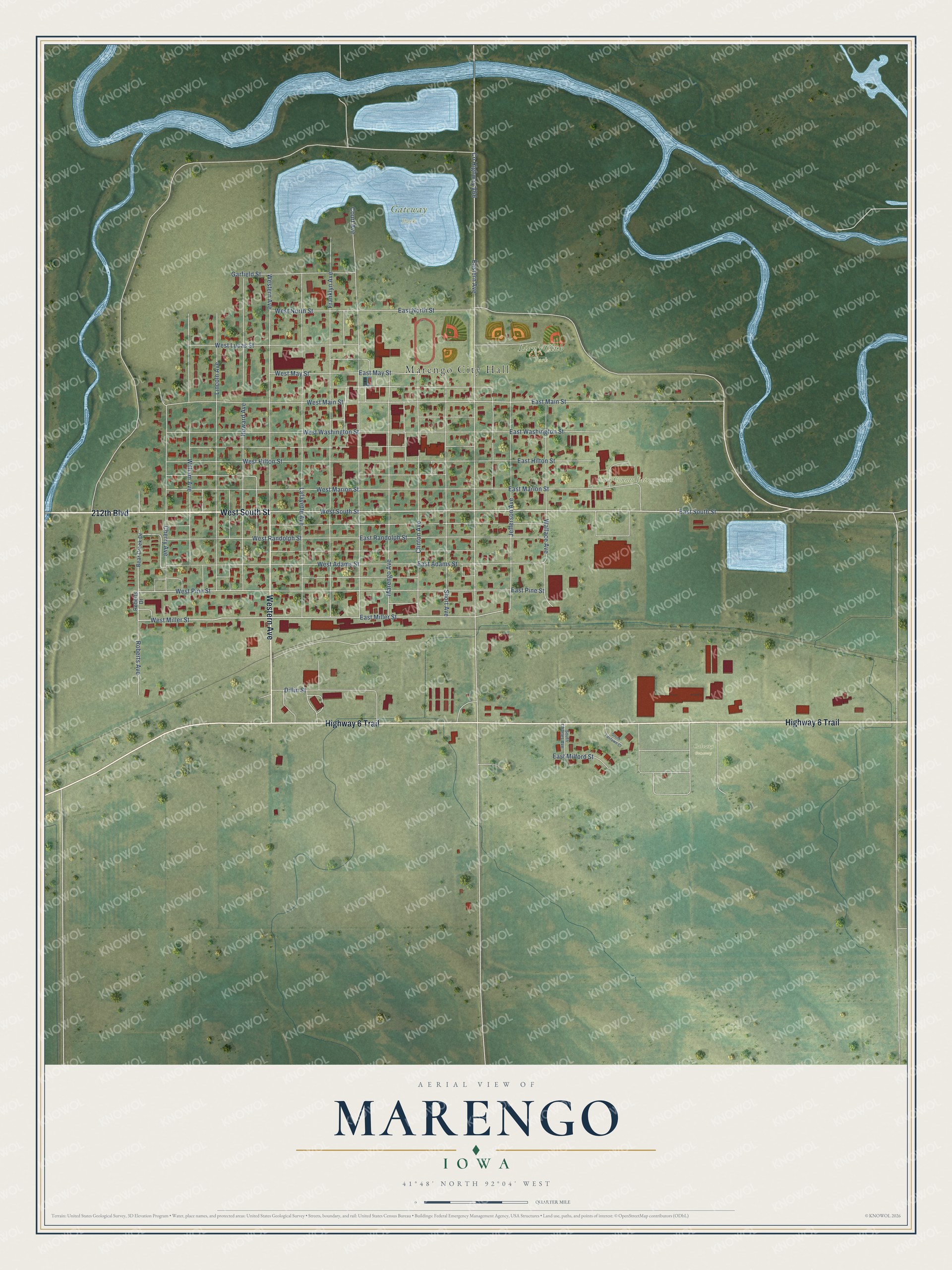 Watermarked full-map preview of Marengo, Iowa
