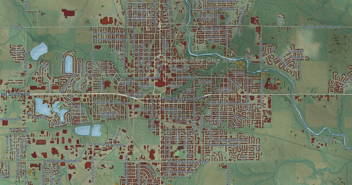 Map of Mason City, Iowa in 2026