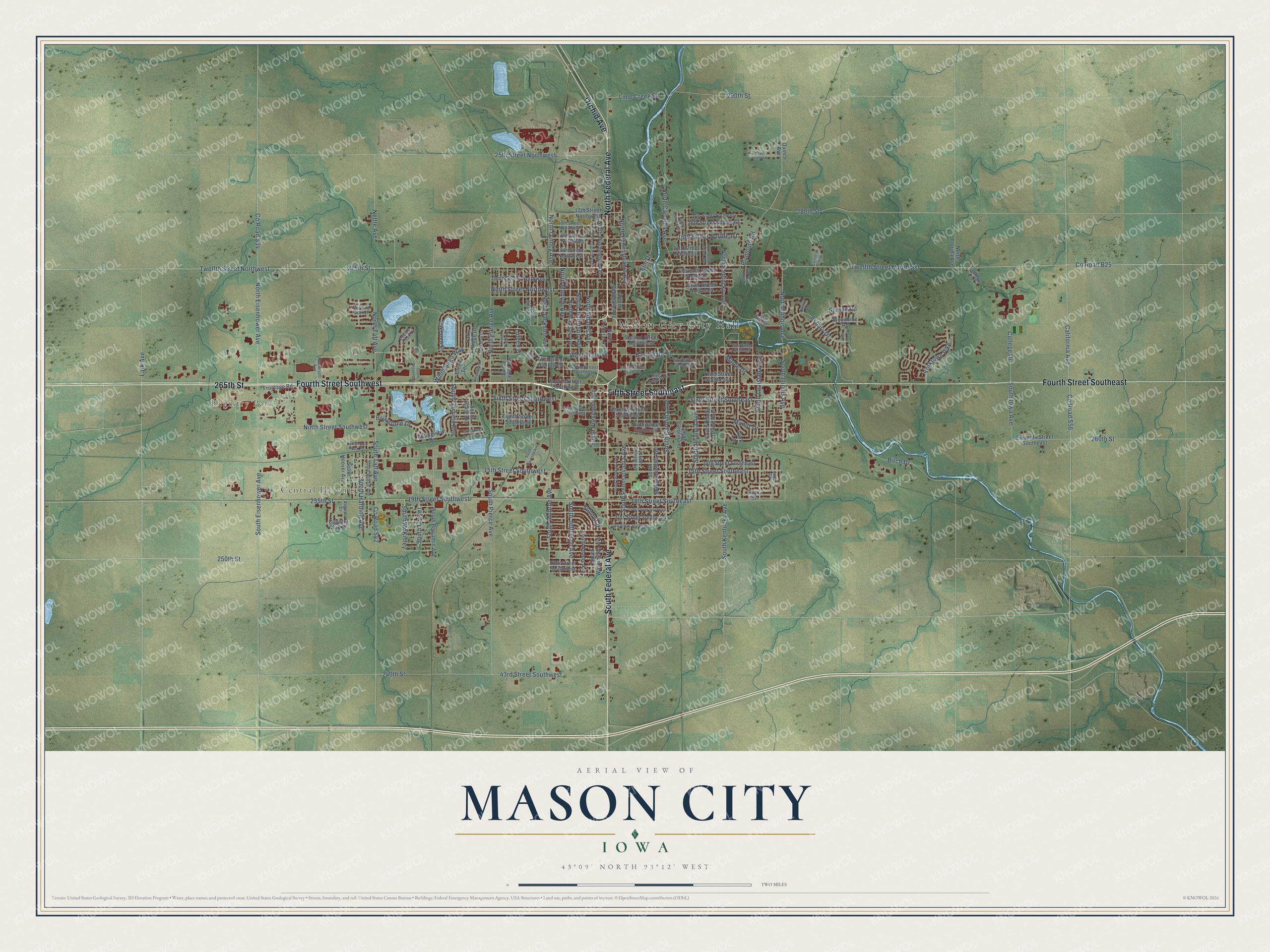 Watermarked full-map preview of Mason City, Iowa