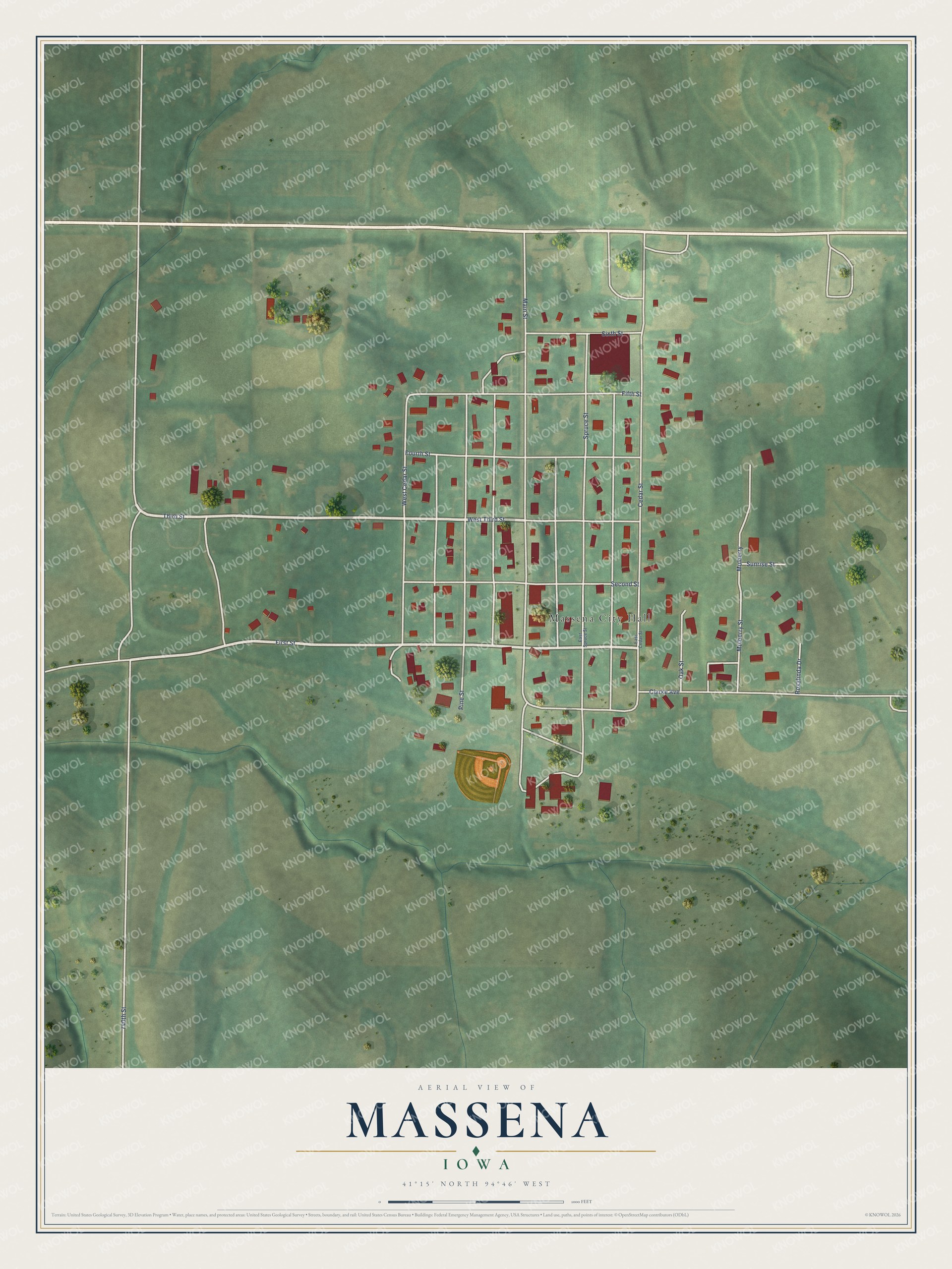 Watermarked full-map preview of Massena, Iowa