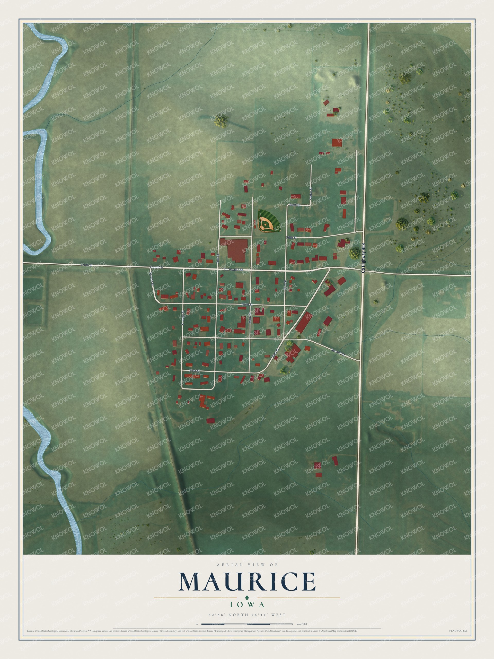 Watermarked full-map preview of Maurice, Iowa