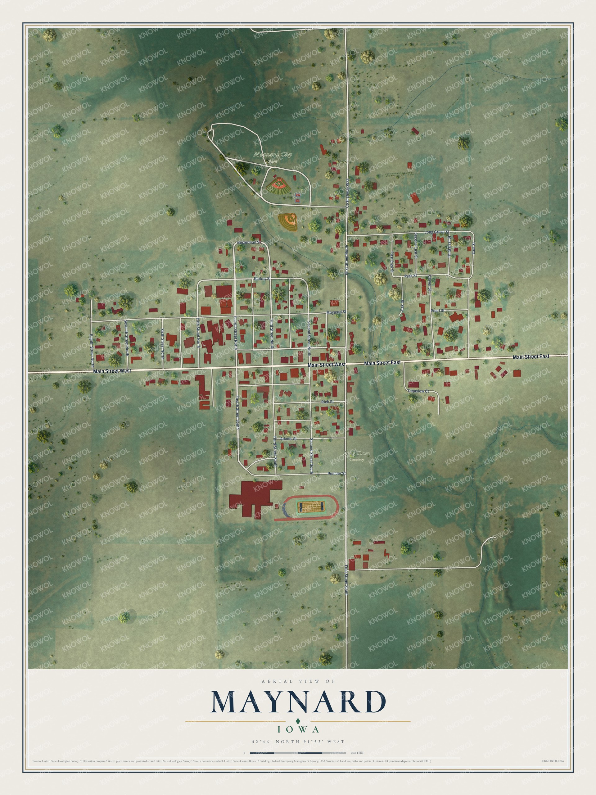Watermarked full-map preview of Maynard, Iowa