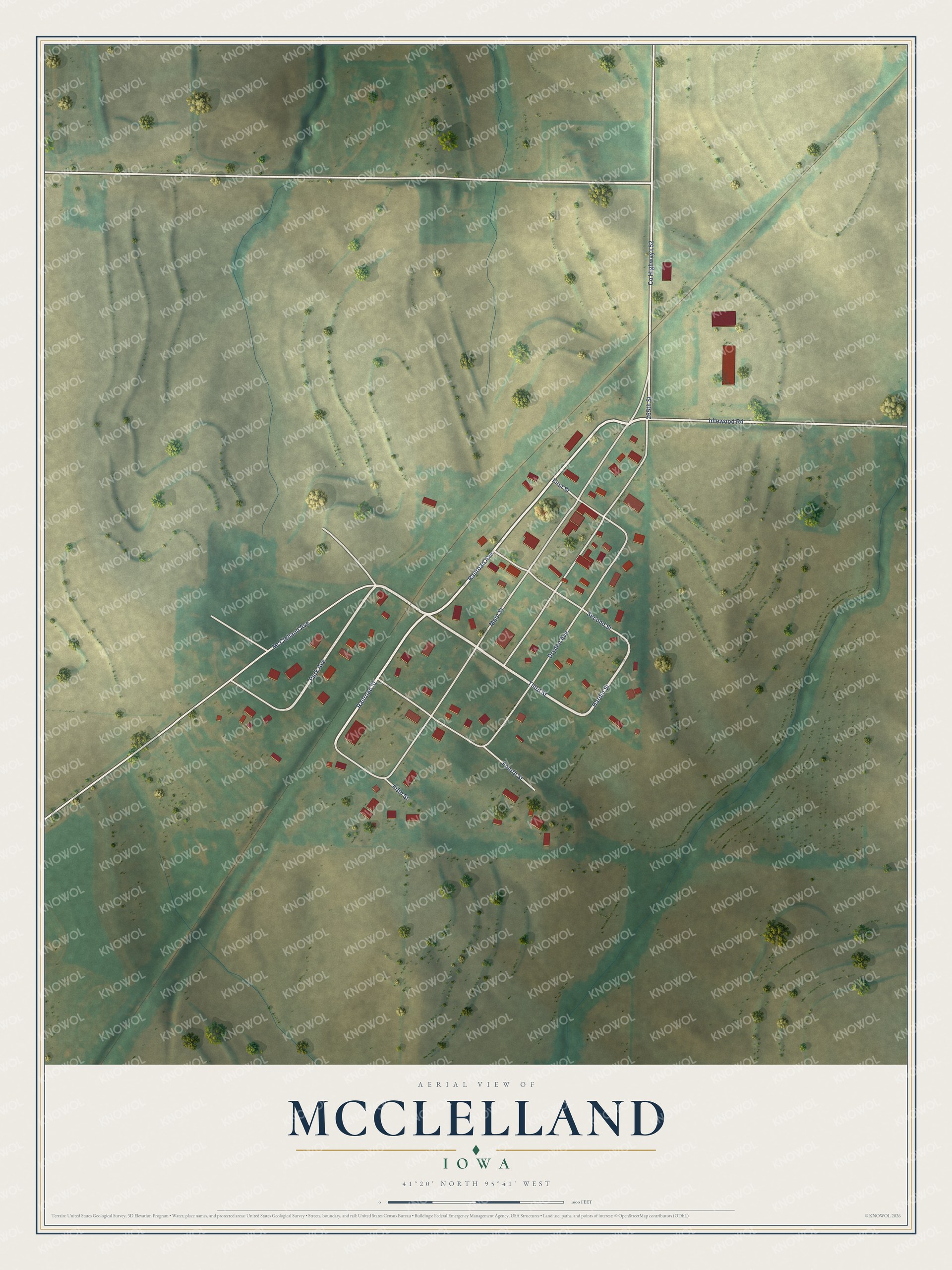 Watermarked full-map preview of McClelland, Iowa