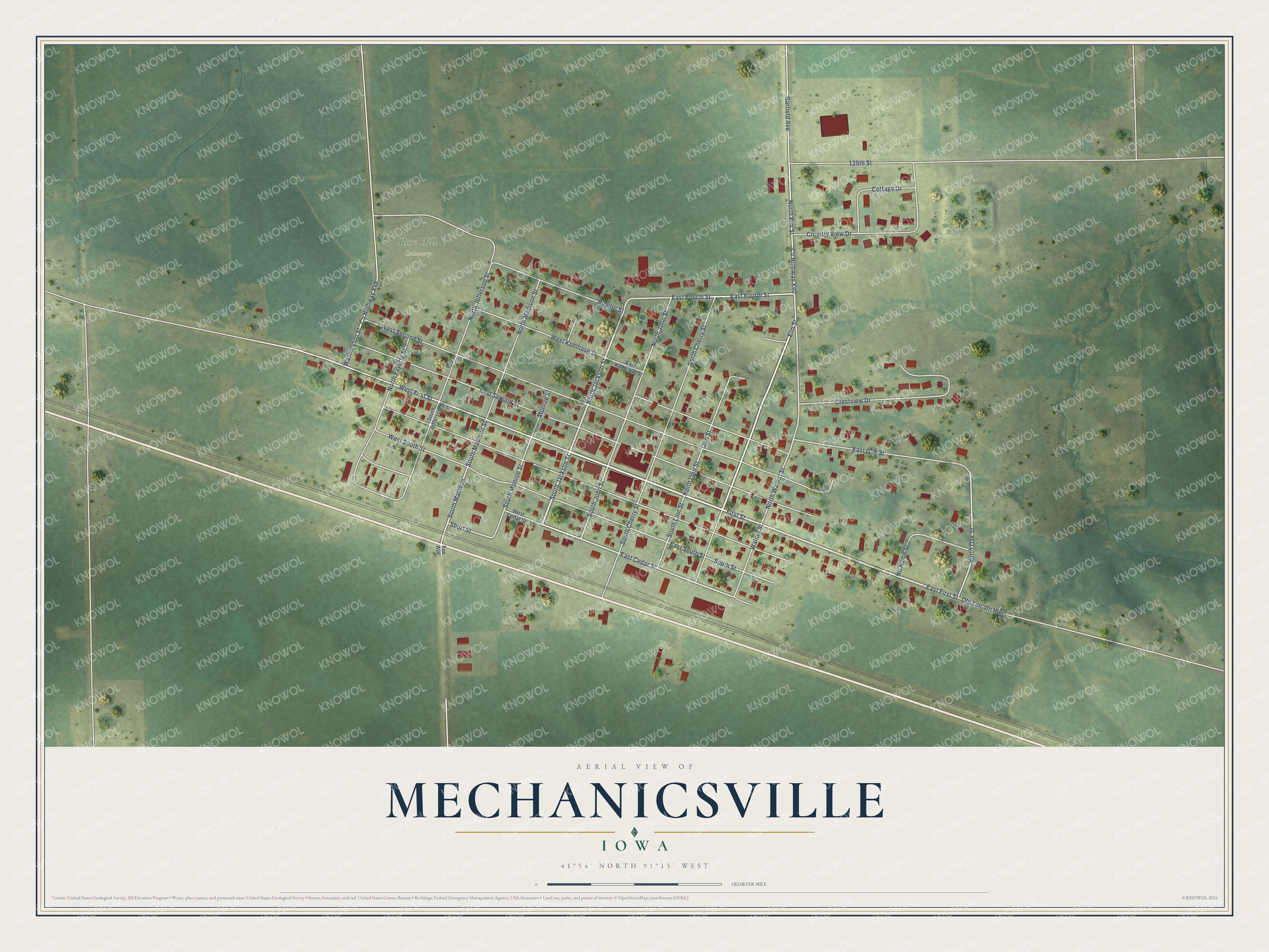 Watermarked full-map preview of Mechanicsville, Iowa