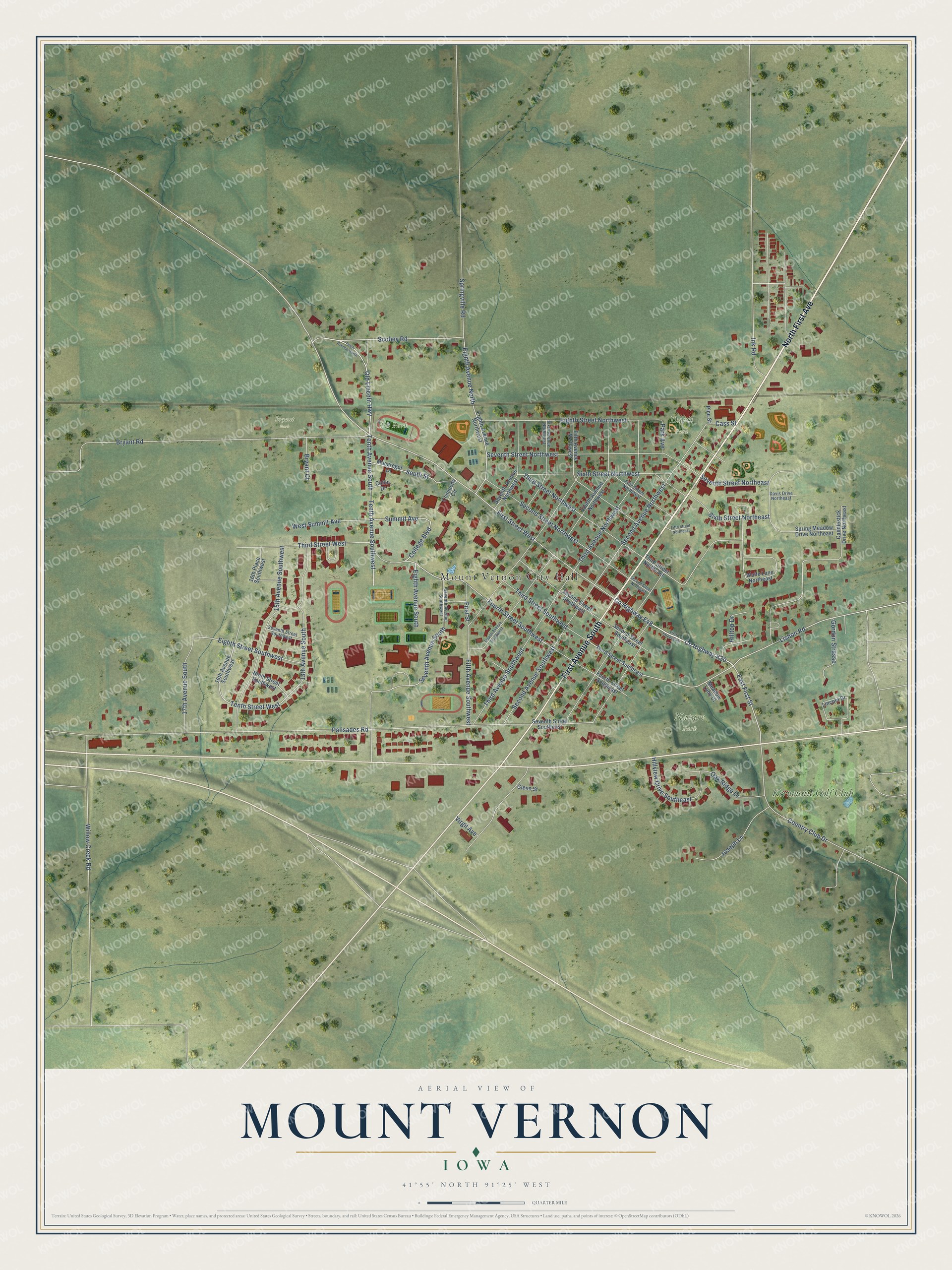 Watermarked full-map preview of Mount Vernon, Iowa