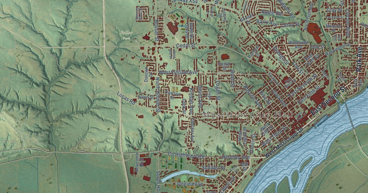 Map of Muscatine, Iowa in 2026