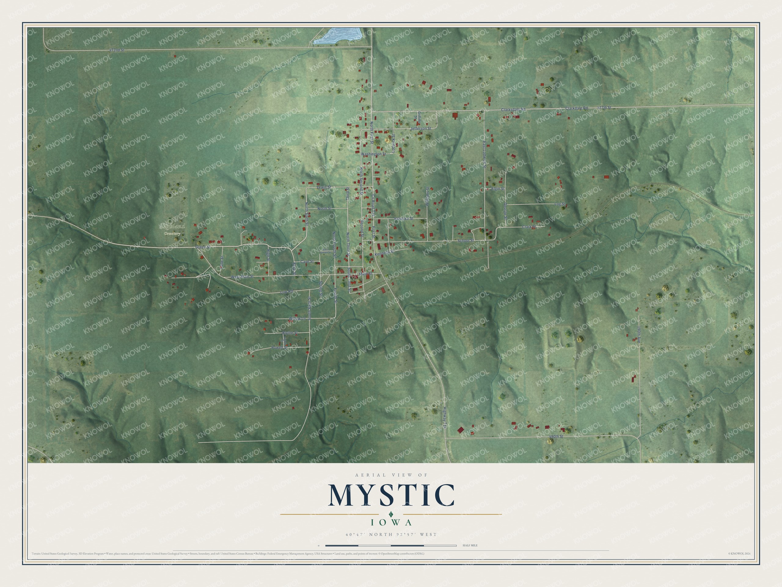 Watermarked full-map preview of Mystic, Iowa