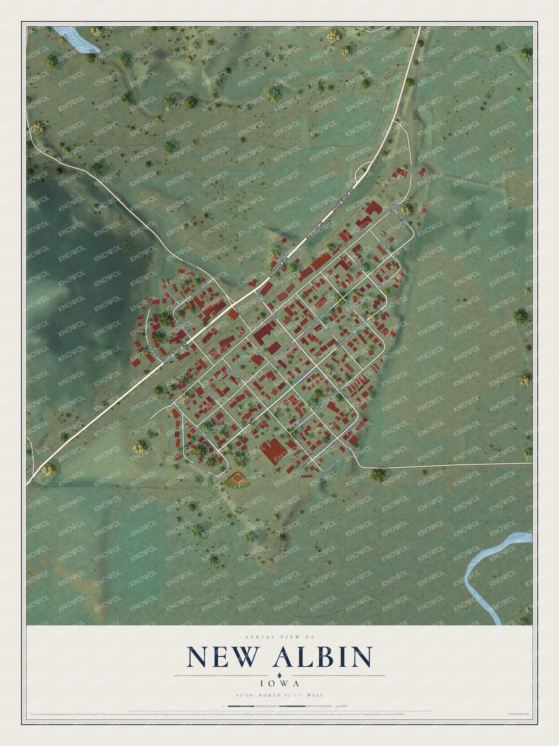 Watermarked full-map preview of New Albin, Iowa