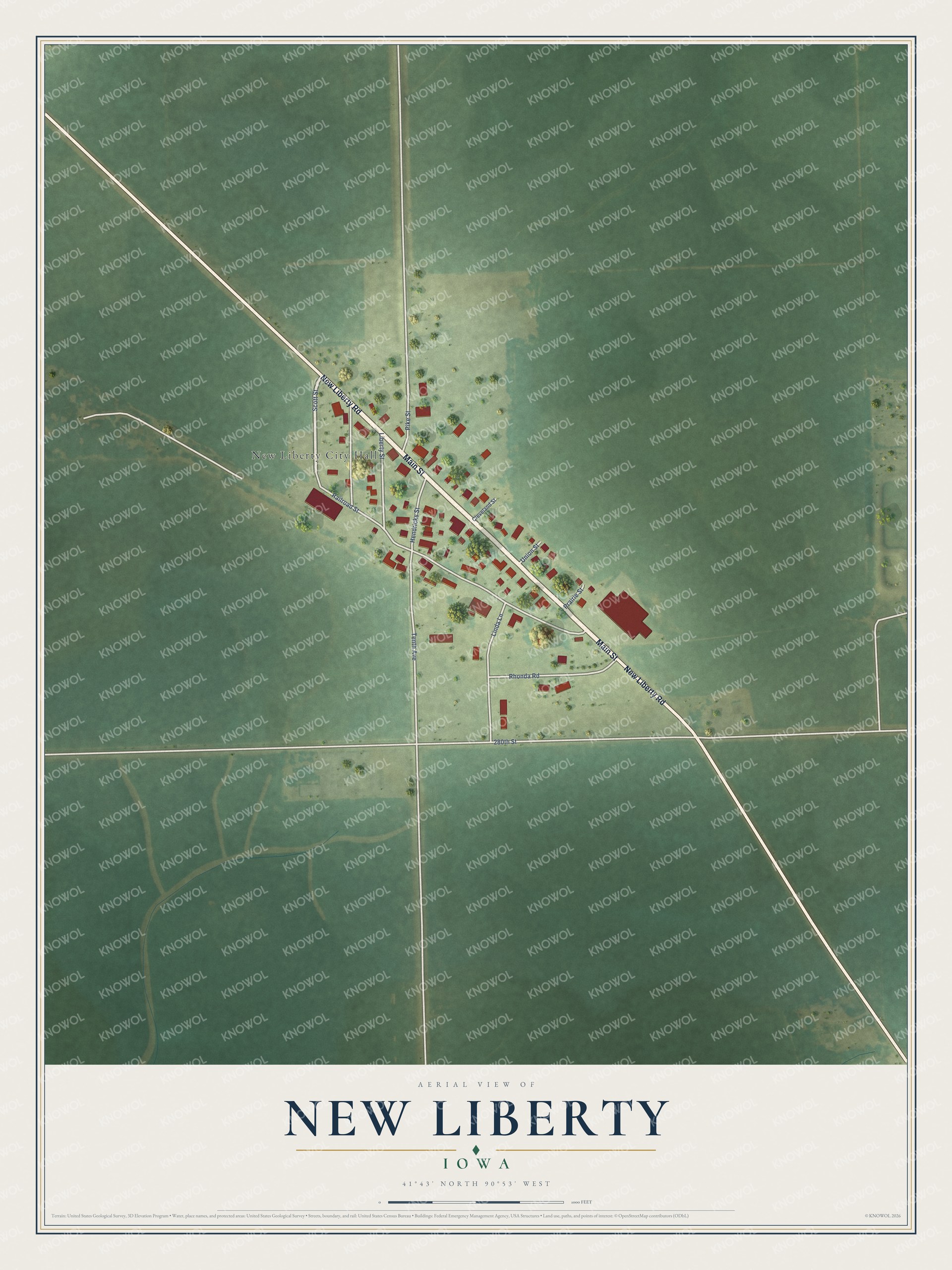 Watermarked full-map preview of New Liberty, Iowa
