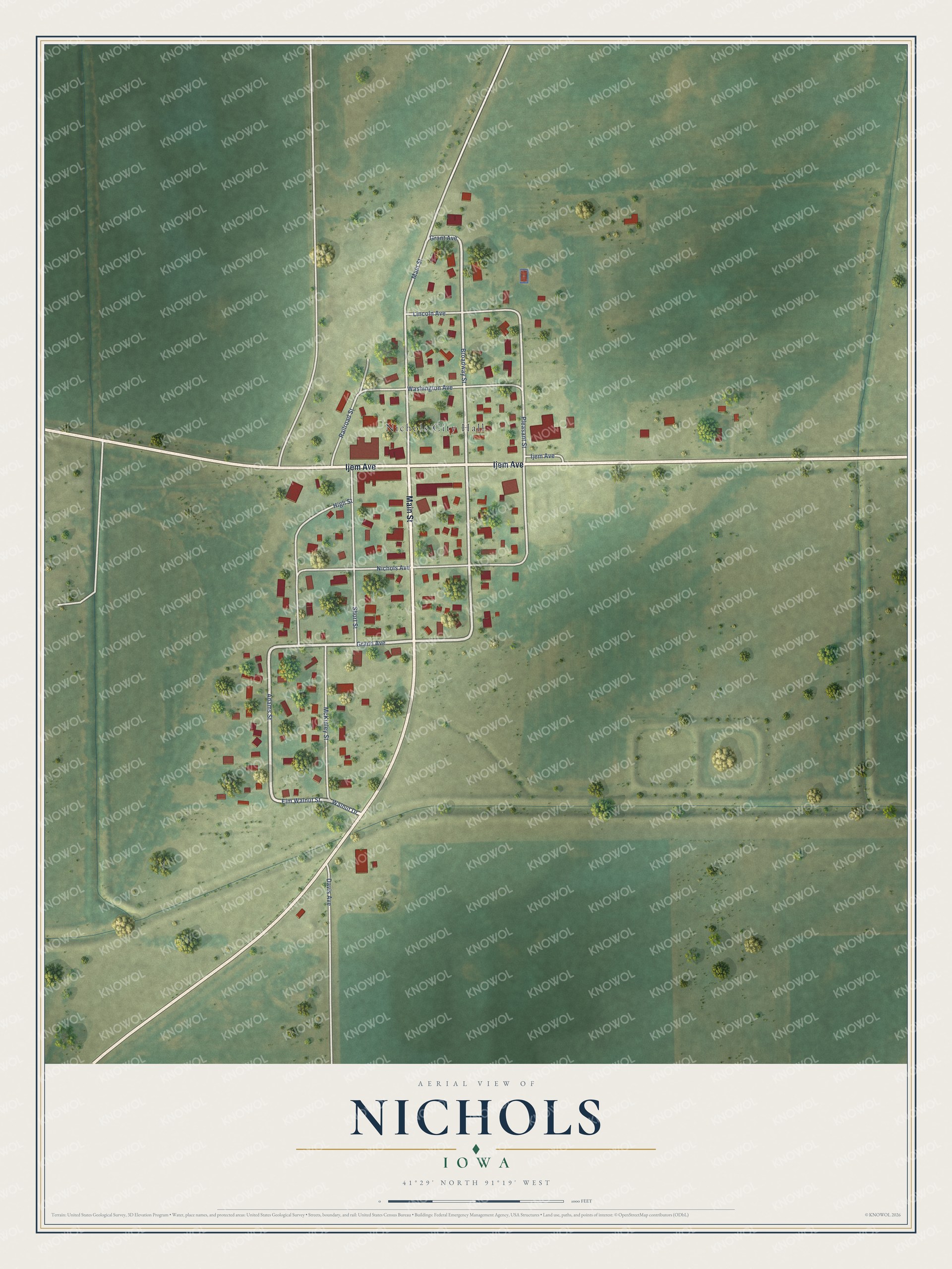 Watermarked full-map preview of Nichols, Iowa