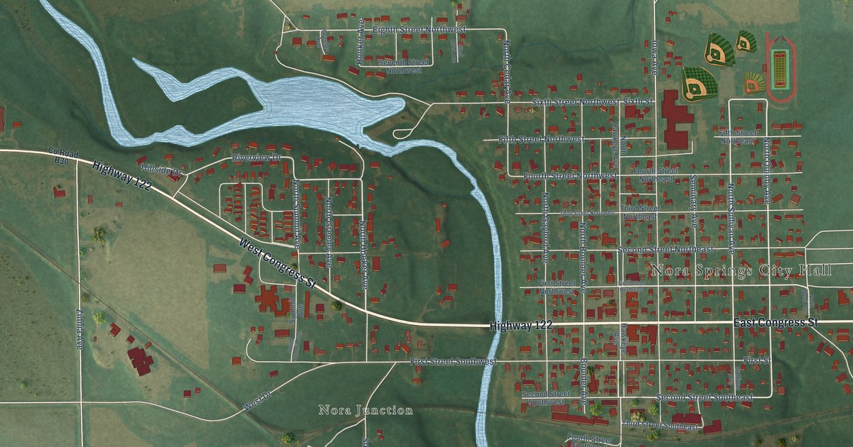 Map of Nora Springs, Iowa in 2026