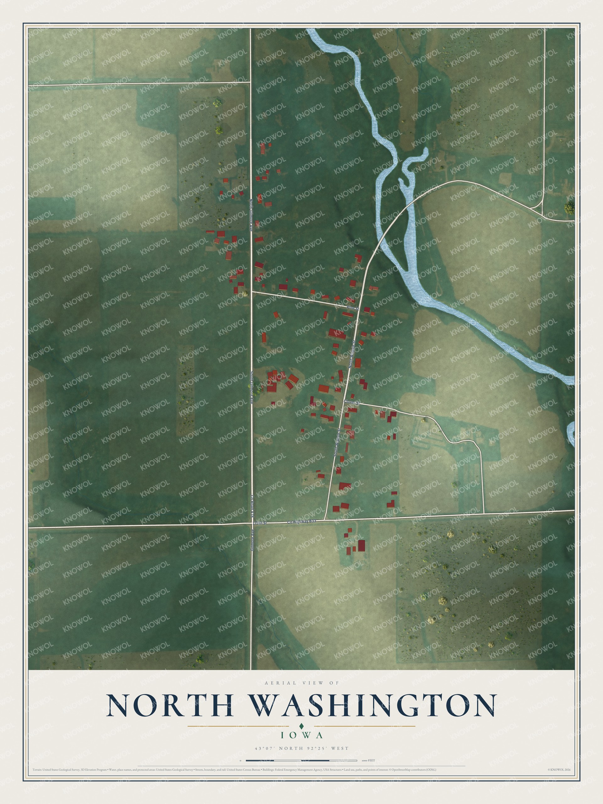 Watermarked full-map preview of North Washington, Iowa