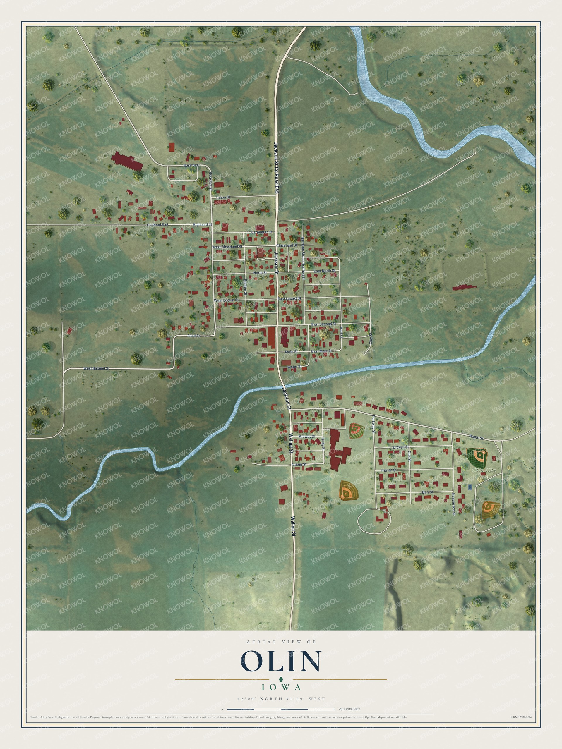 Watermarked full-map preview of Olin, Iowa