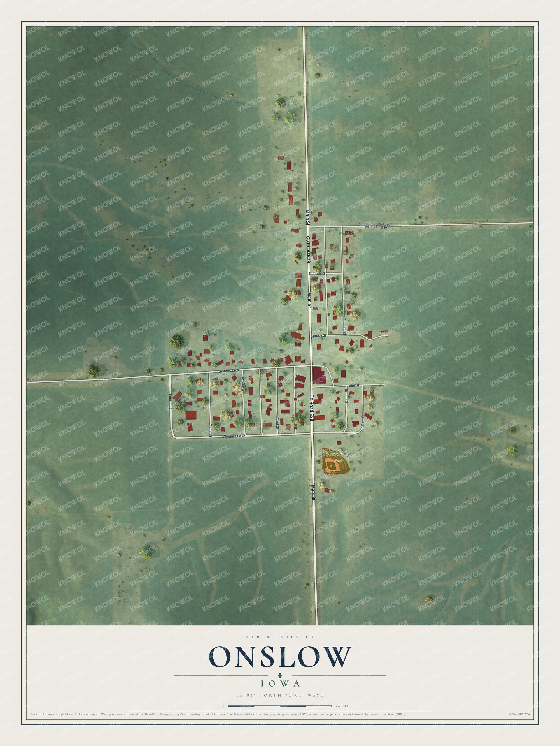 Watermarked full-map preview of Onslow, Iowa