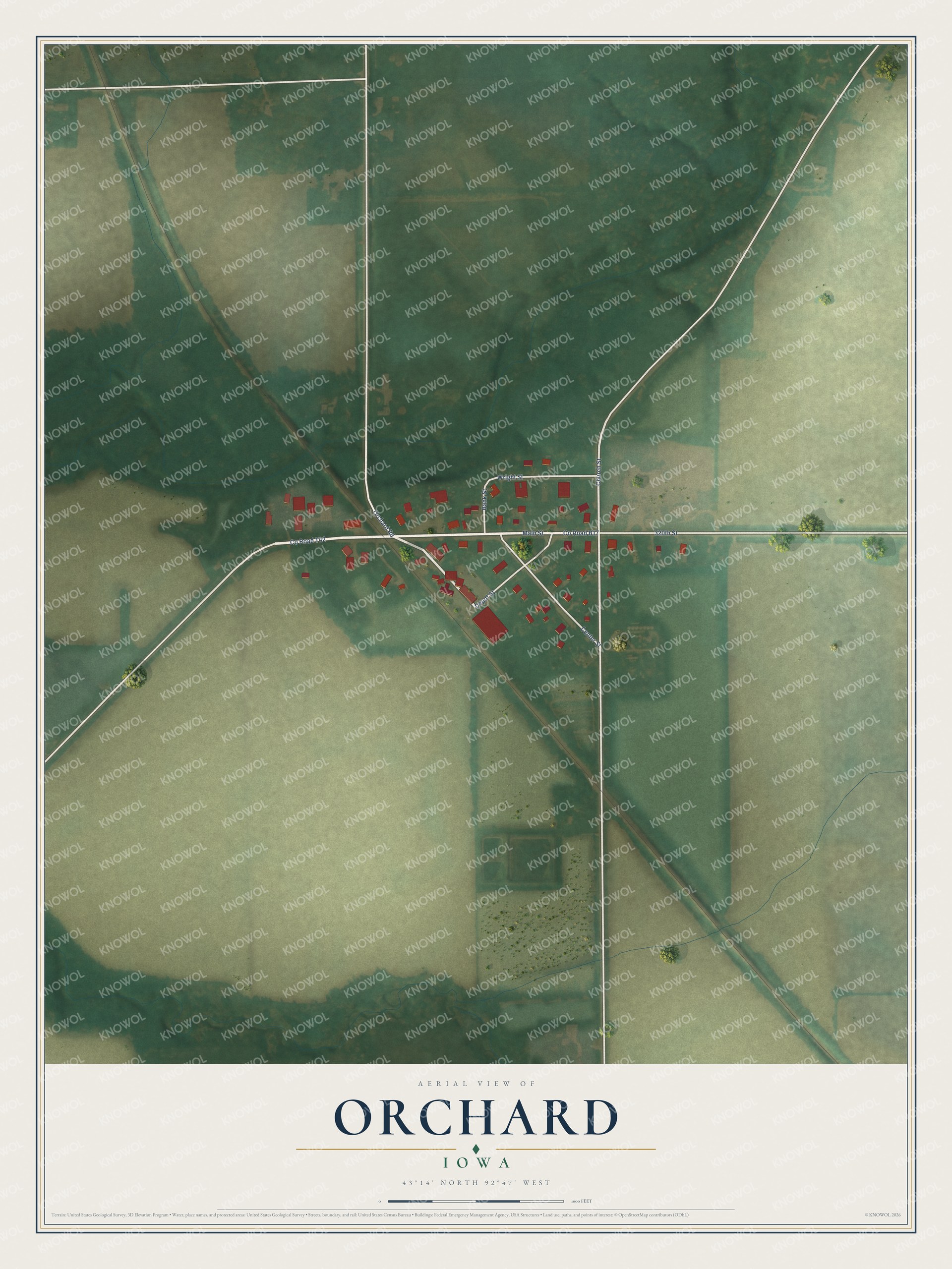 Watermarked full-map preview of Orchard, Iowa