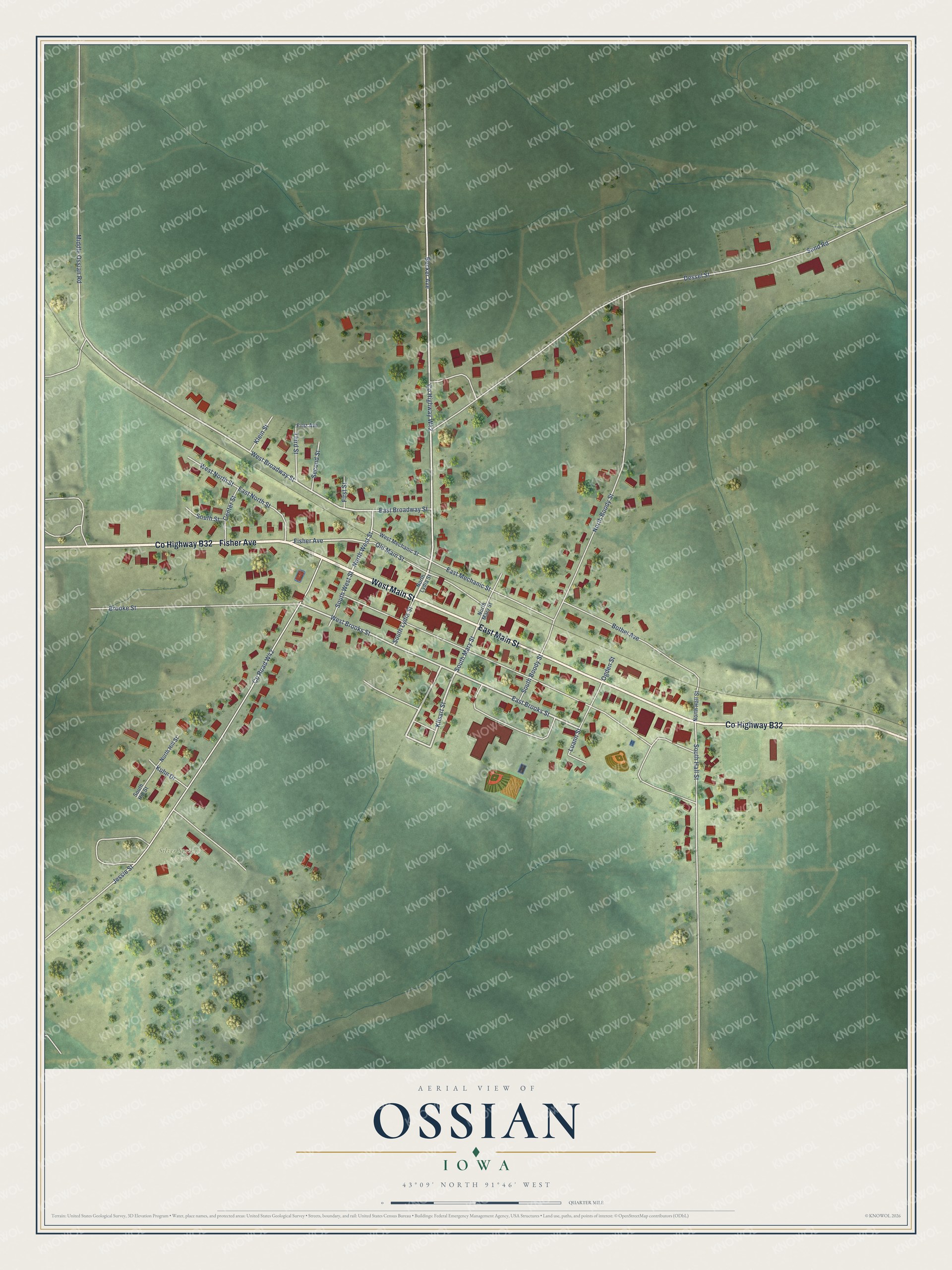 Watermarked full-map preview of Ossian, Iowa
