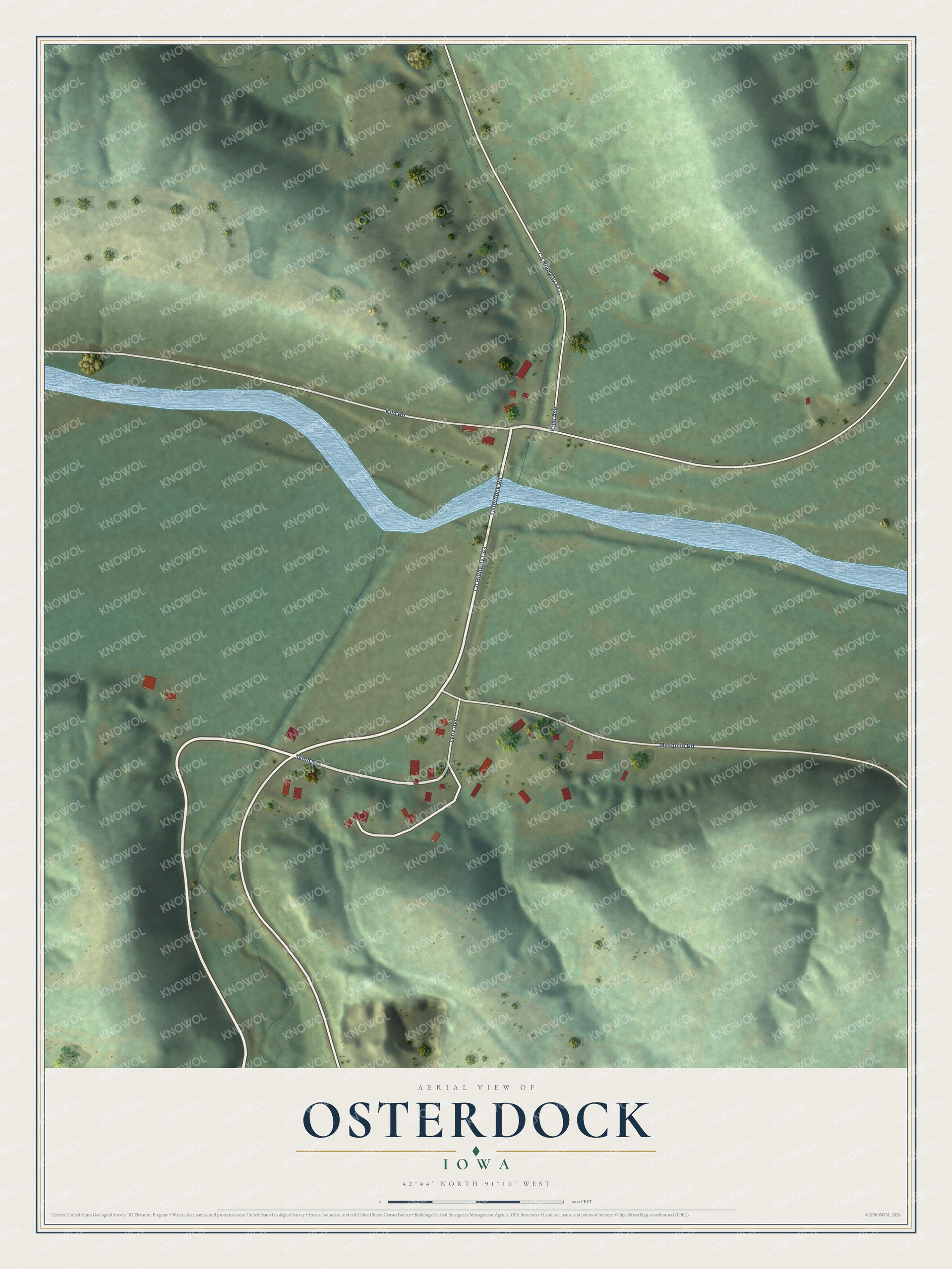 Watermarked full-map preview of Osterdock, Iowa