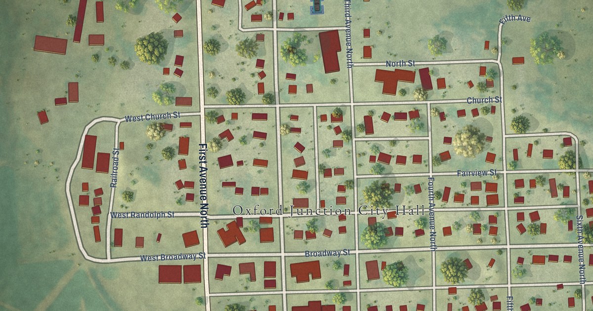 Map of Oxford Junction, Iowa in 2026