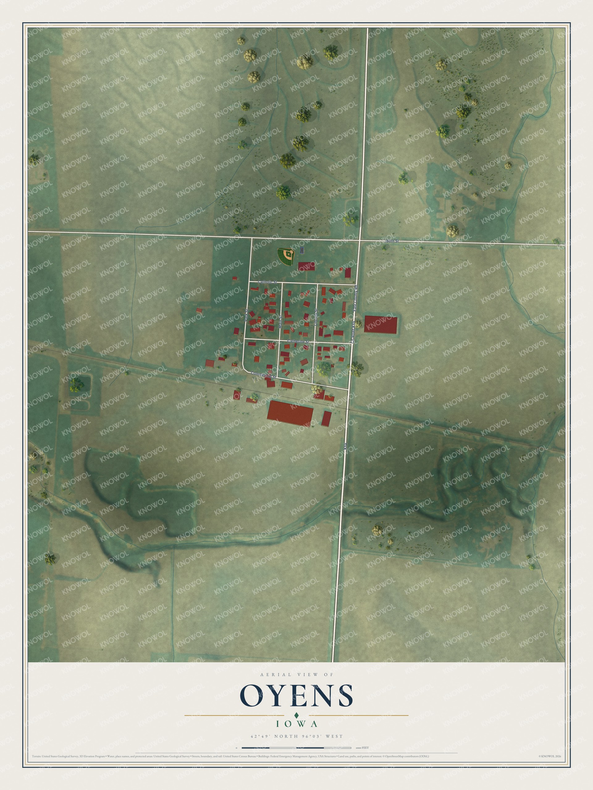 Watermarked full-map preview of Oyens, Iowa