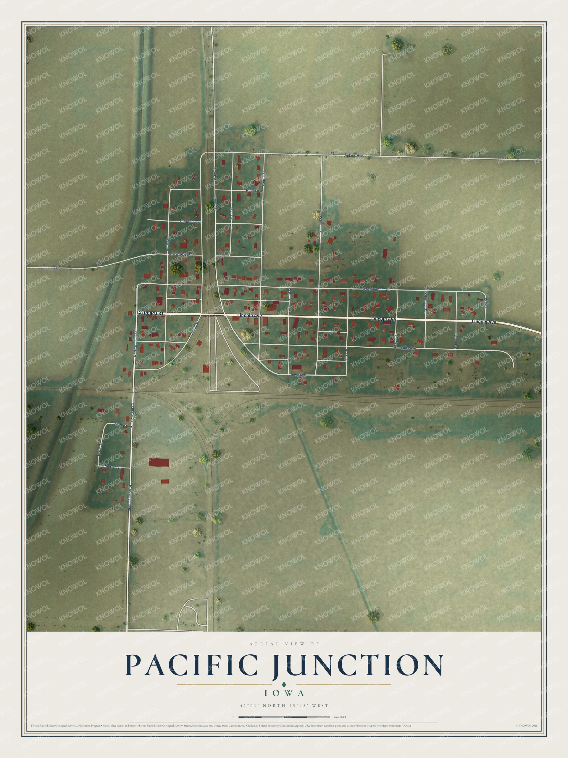 Watermarked full-map preview of Pacific Junction, Iowa