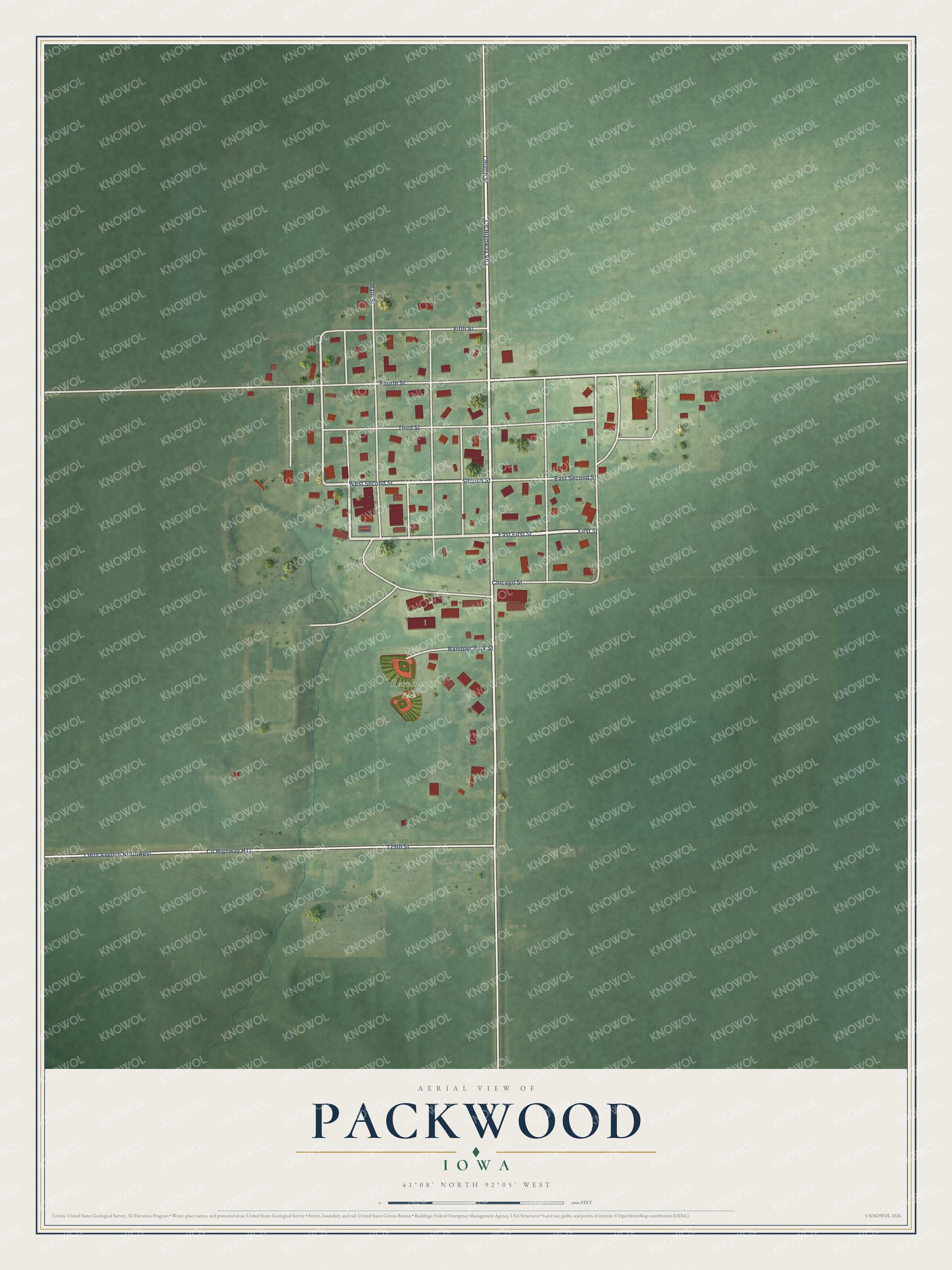 Watermarked full-map preview of Packwood, Iowa