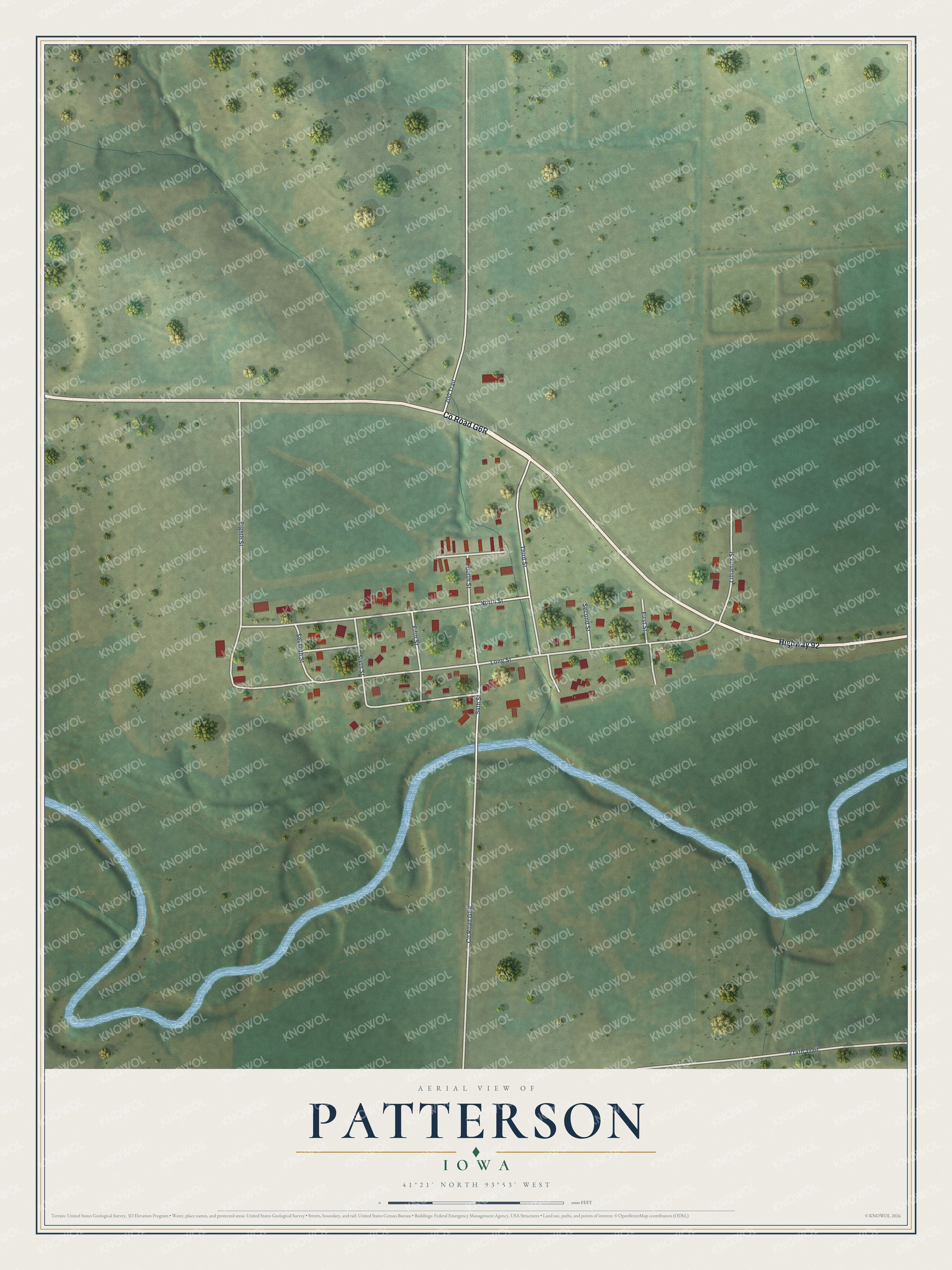 Watermarked full-map preview of Patterson, Iowa
