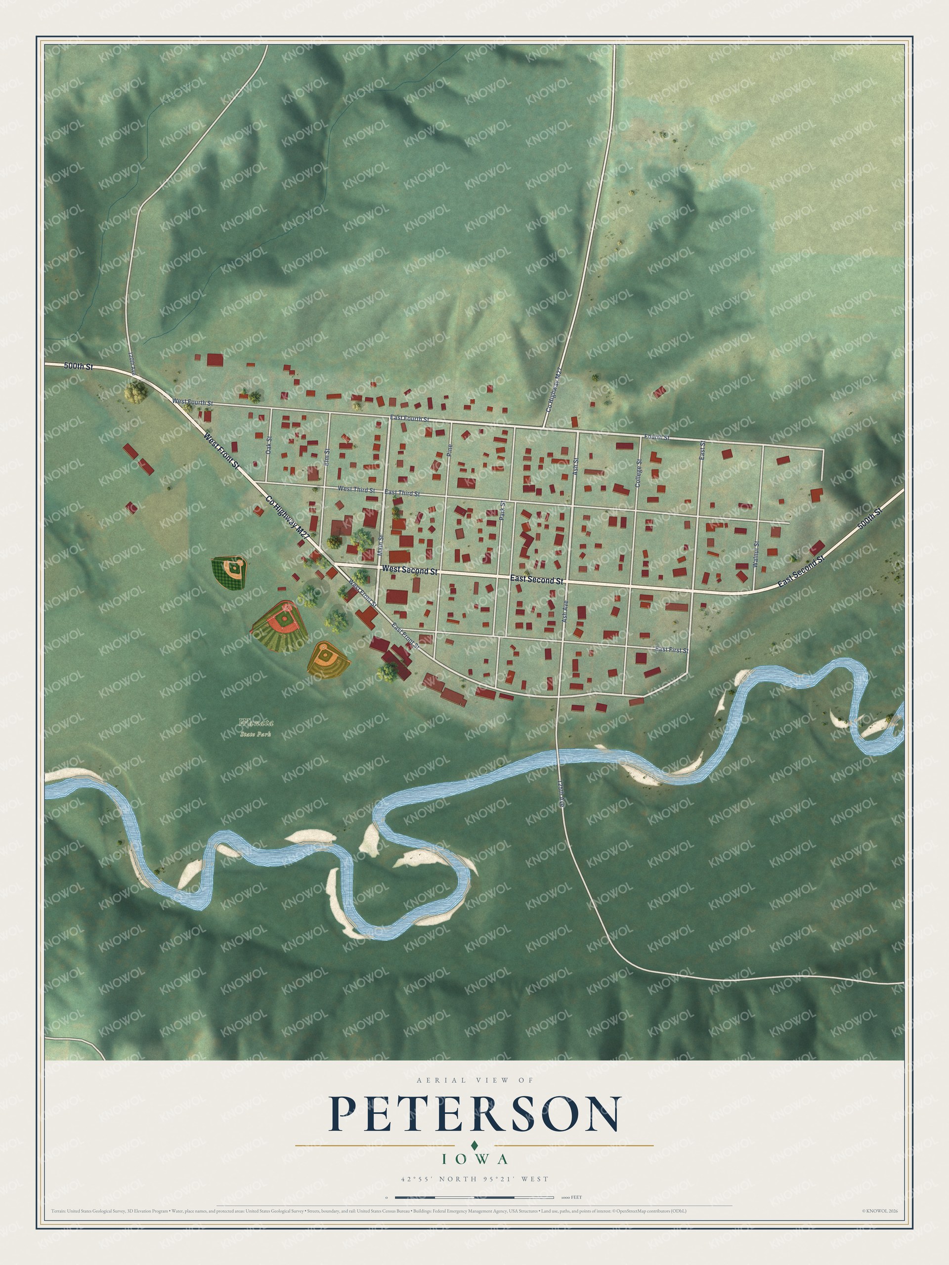 Watermarked full-map preview of Peterson, Iowa