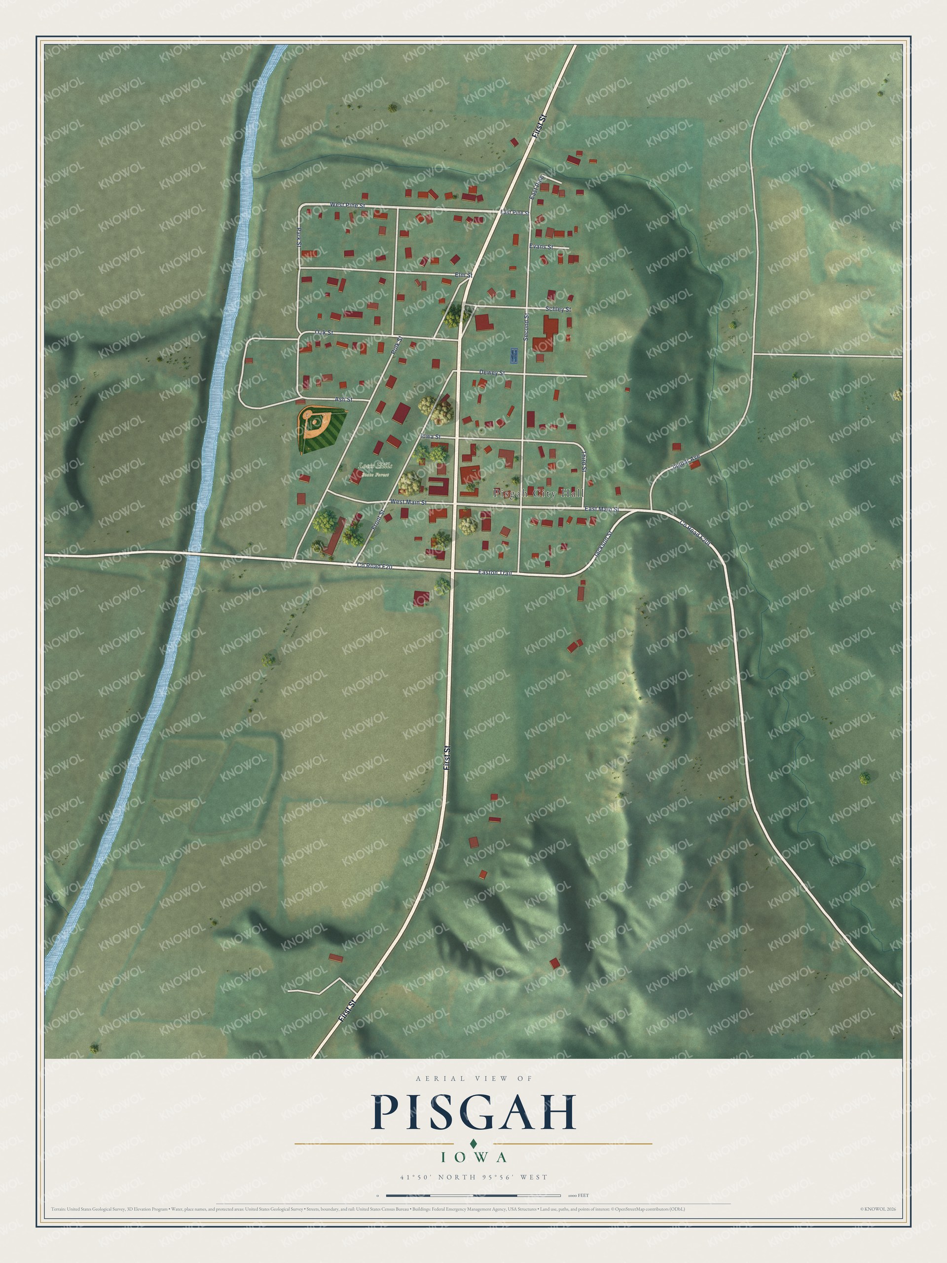 Watermarked full-map preview of Pisgah, Iowa