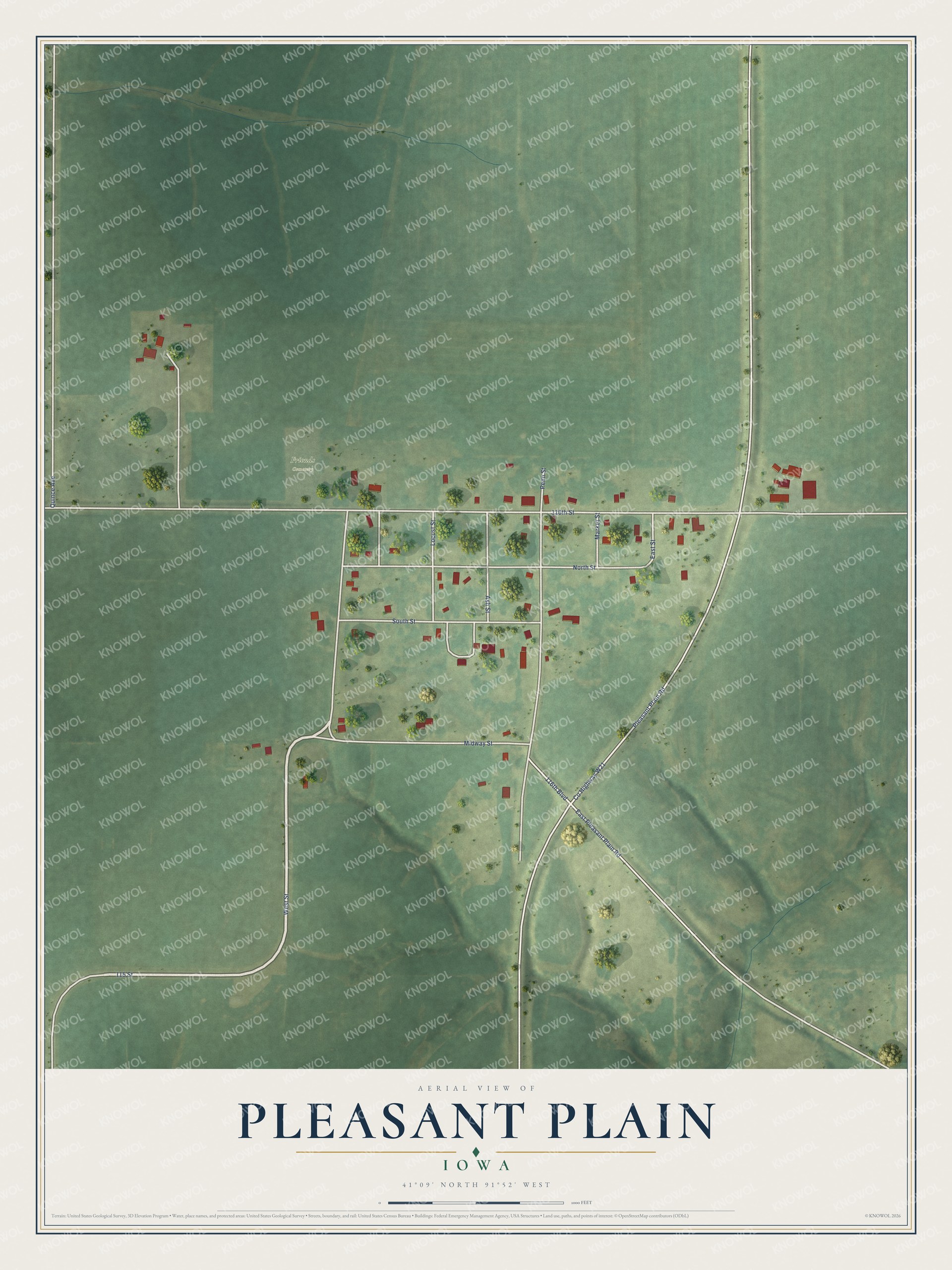 Watermarked full-map preview of Pleasant Plain, Iowa