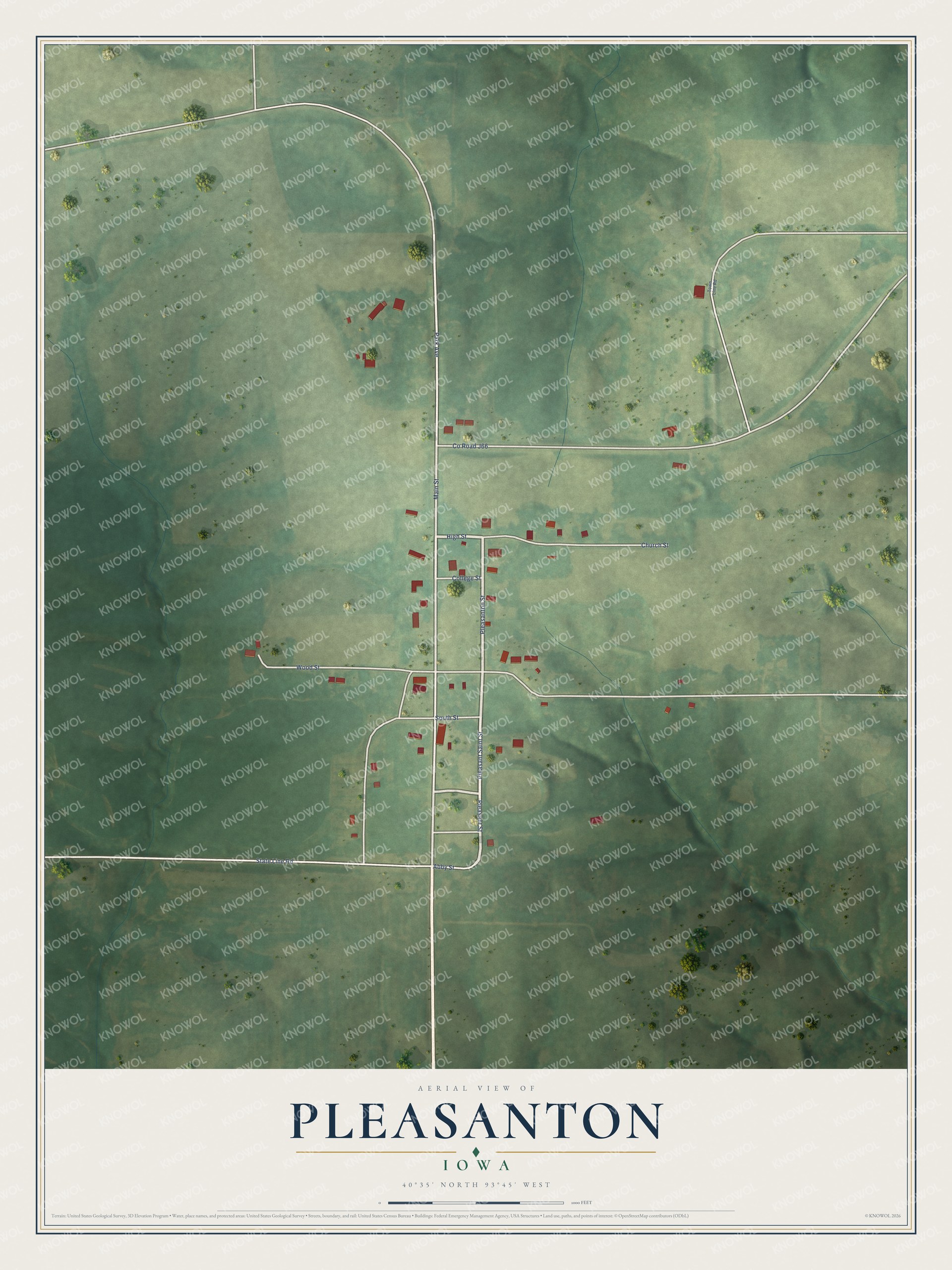 Watermarked full-map preview of Pleasanton, Iowa