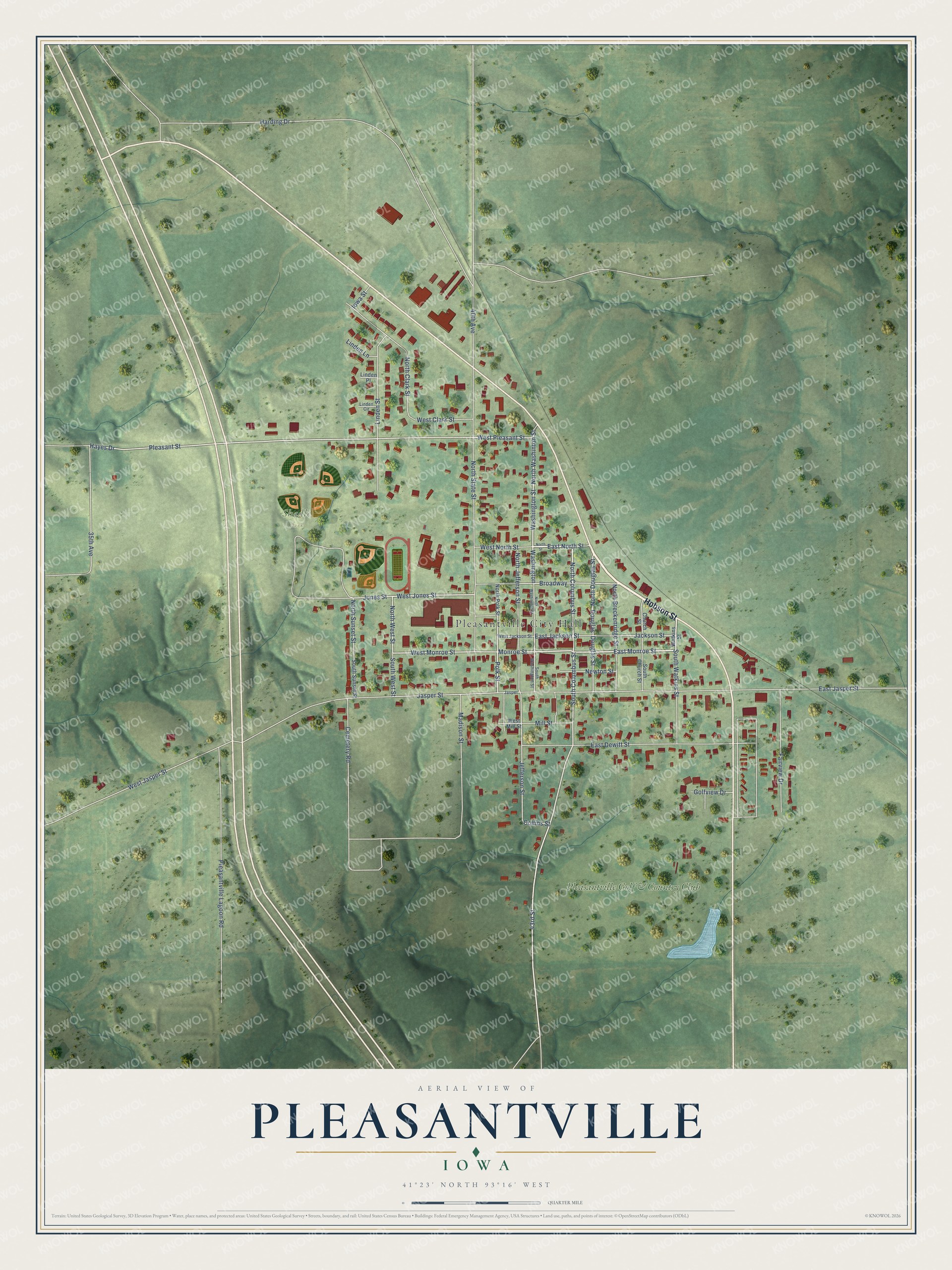 Watermarked full-map preview of Pleasantville, Iowa